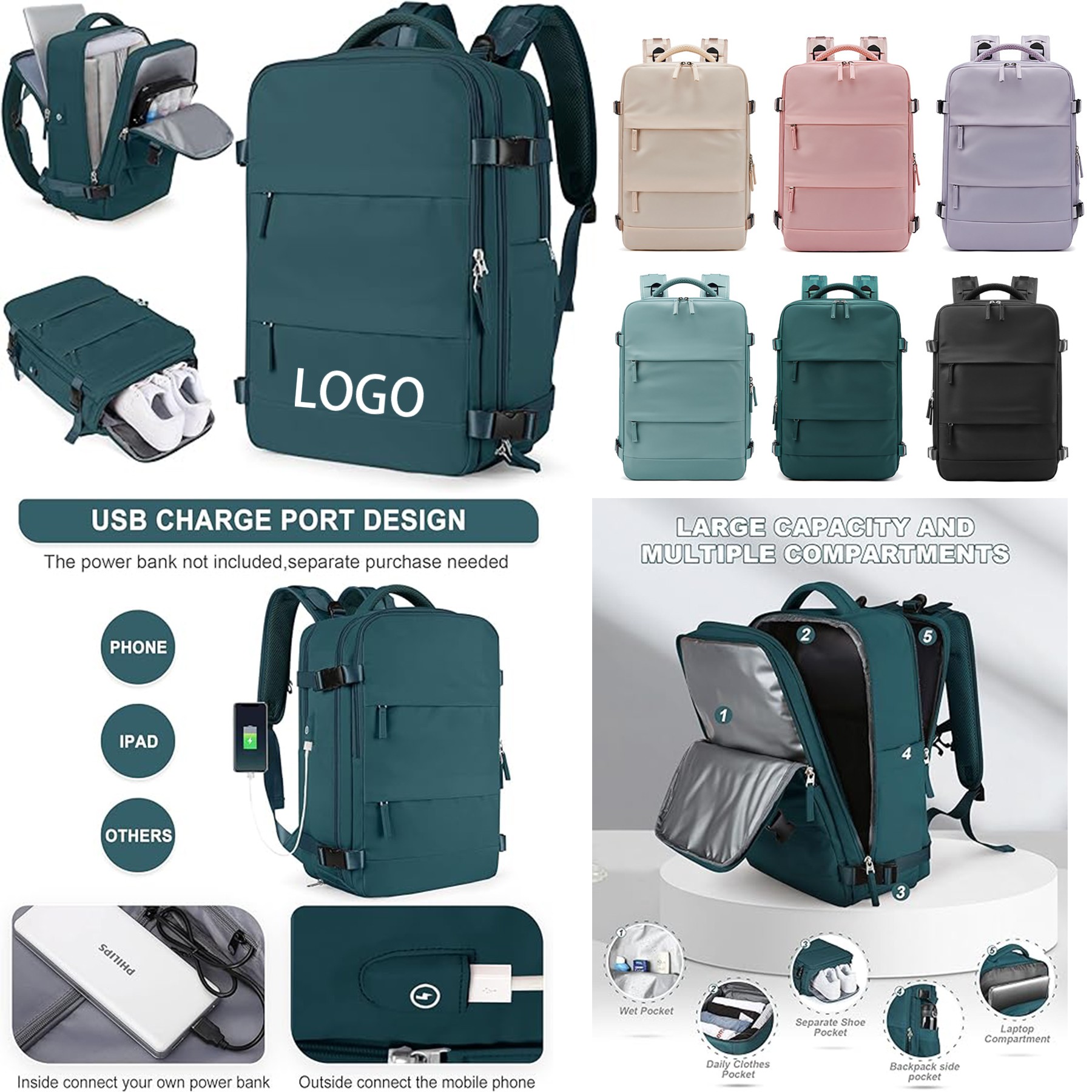 Multi Pocket Carry On Travel Backpack 2