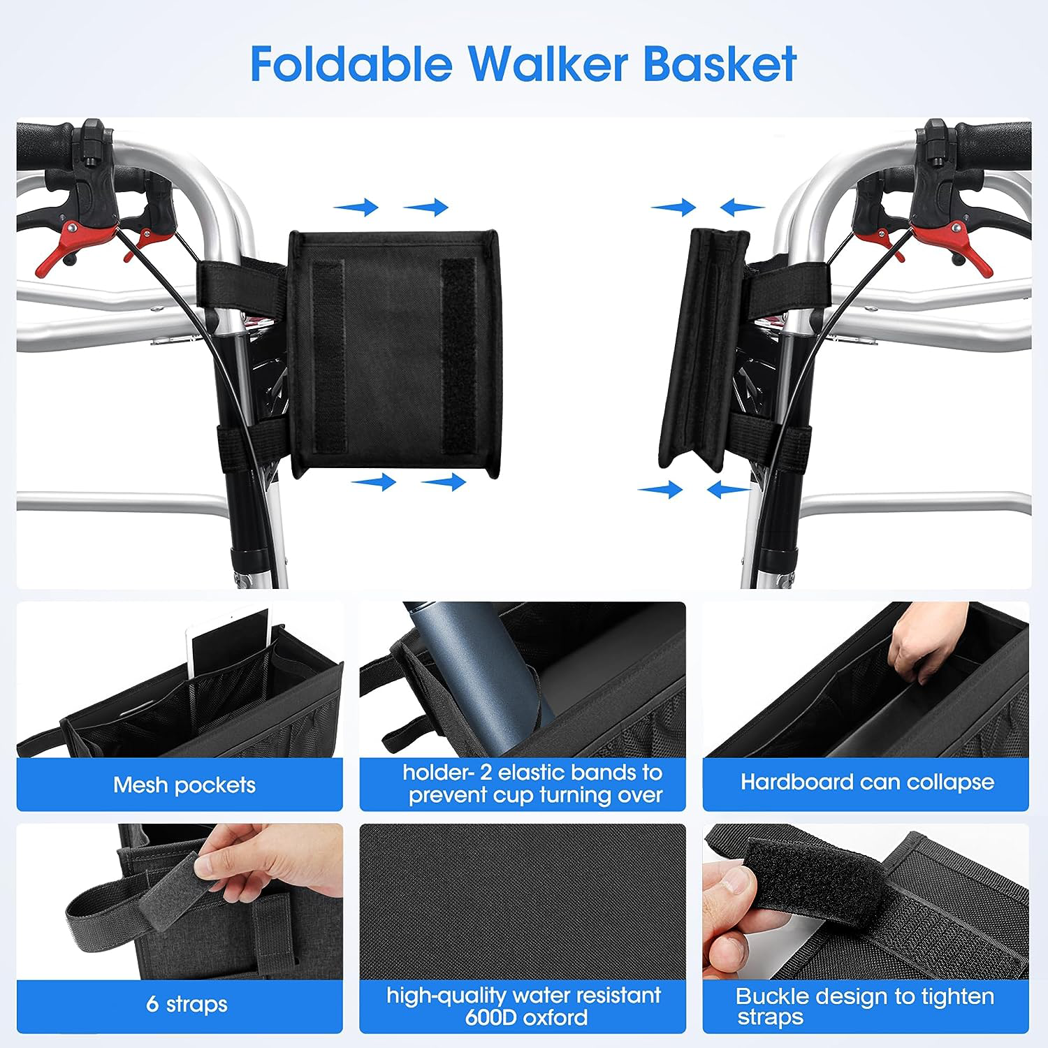 Foldable Oxford Walker Storage Bag w/ Mesh Pockets 2