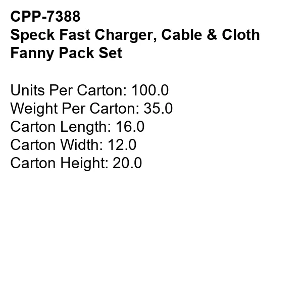 Speck Fast Charger, Cable & Cloth Fanny Pack Set 16
