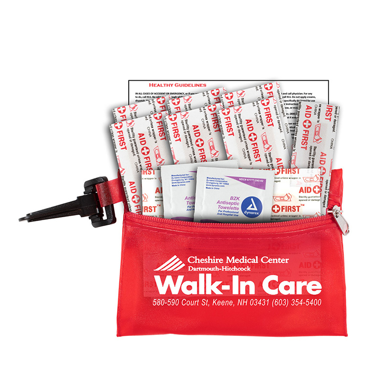 "TROUTDALE" 13 Piece First Aid Kit inTranslucent Zipper Kit with Plastic Carabiner Attachment 23