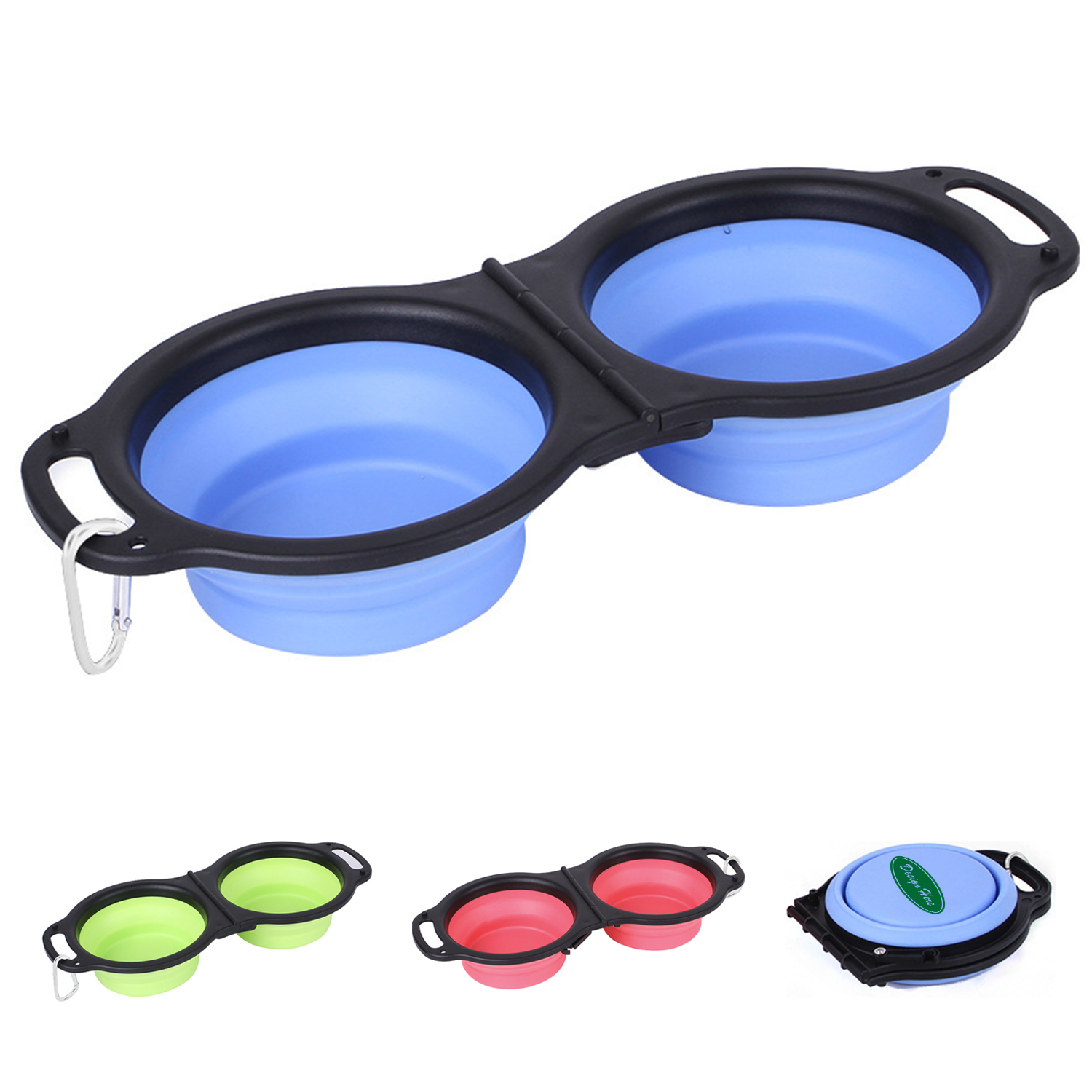 Travel-Friendly Dual Pet Bowl with Carabiner 1