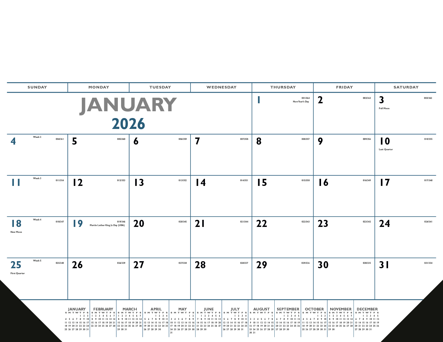 Triumph® Calendars Blue & Black Desk Pad with Vinyl Corners 9