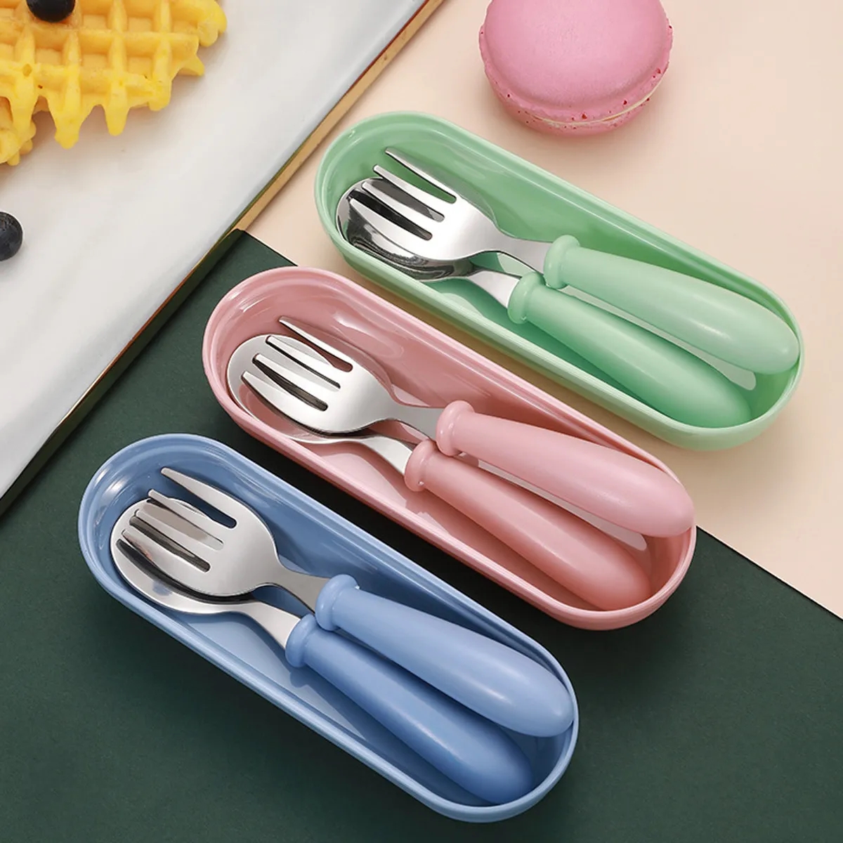 Baby Stainless Steel Cutlery Fork And Spoon Three Piece Set 3
