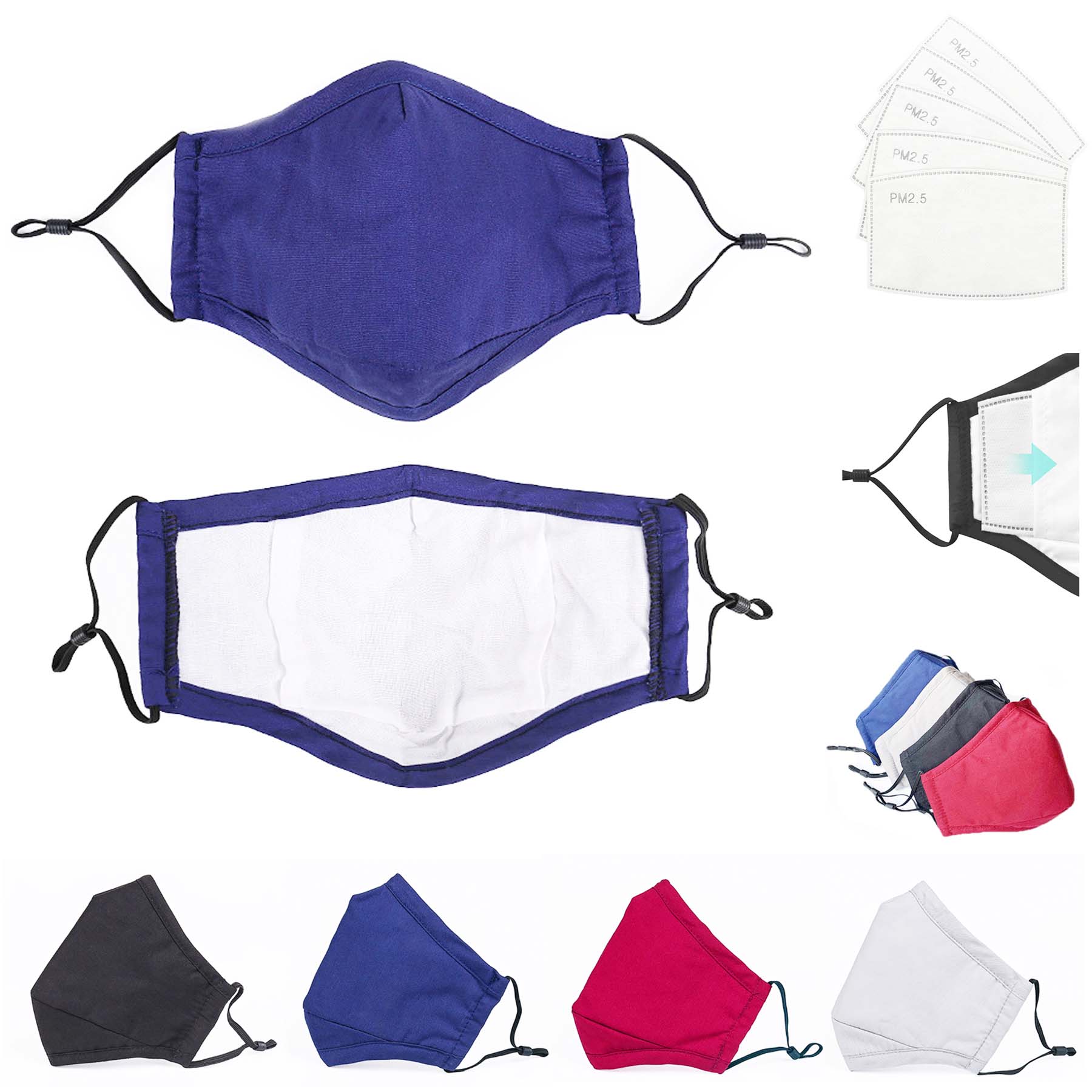 3ply Washable Reusable Adjustable Cotton Face Masks with Filter Pocket 1