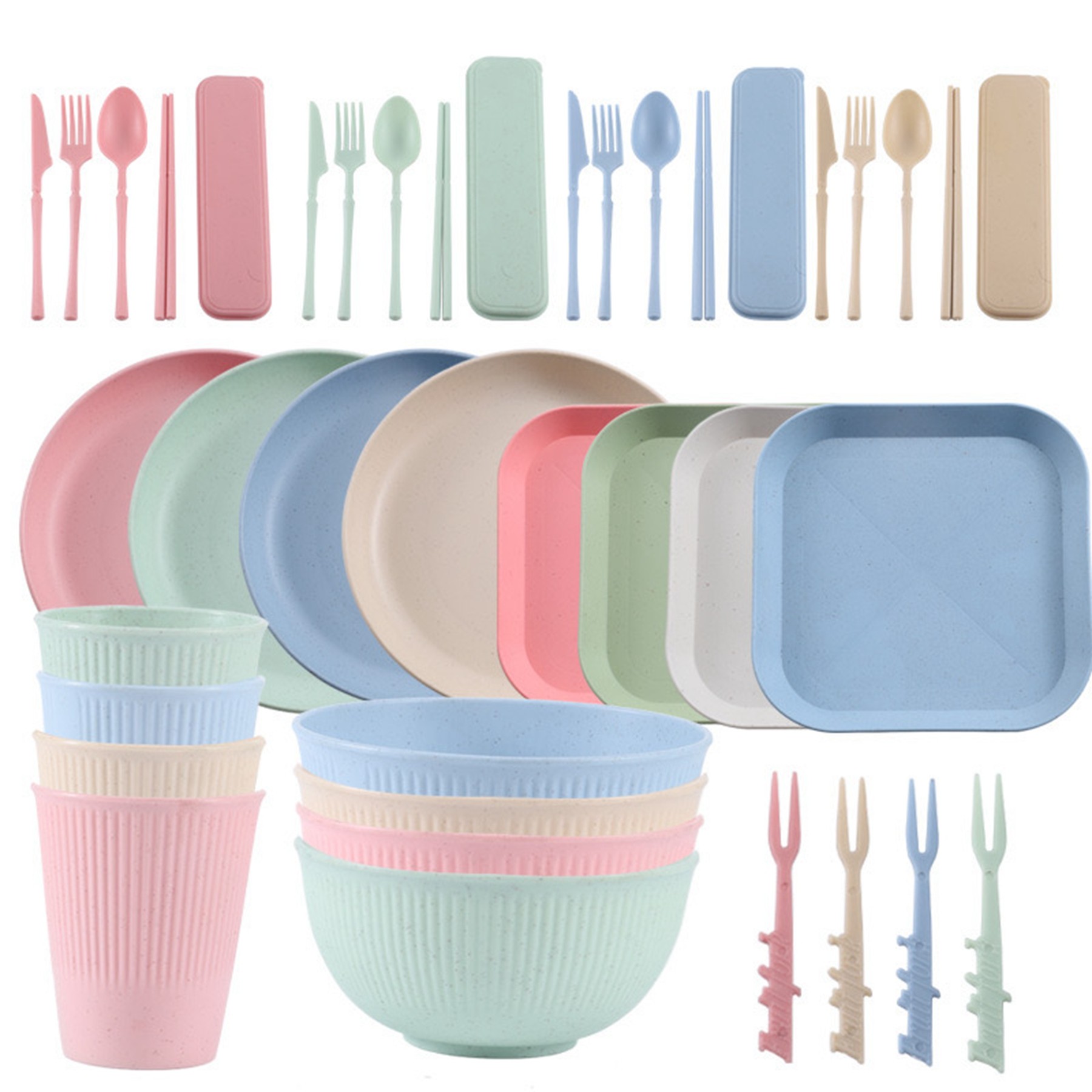 40 Pcs Wheat Straw Dinnerware Set 7