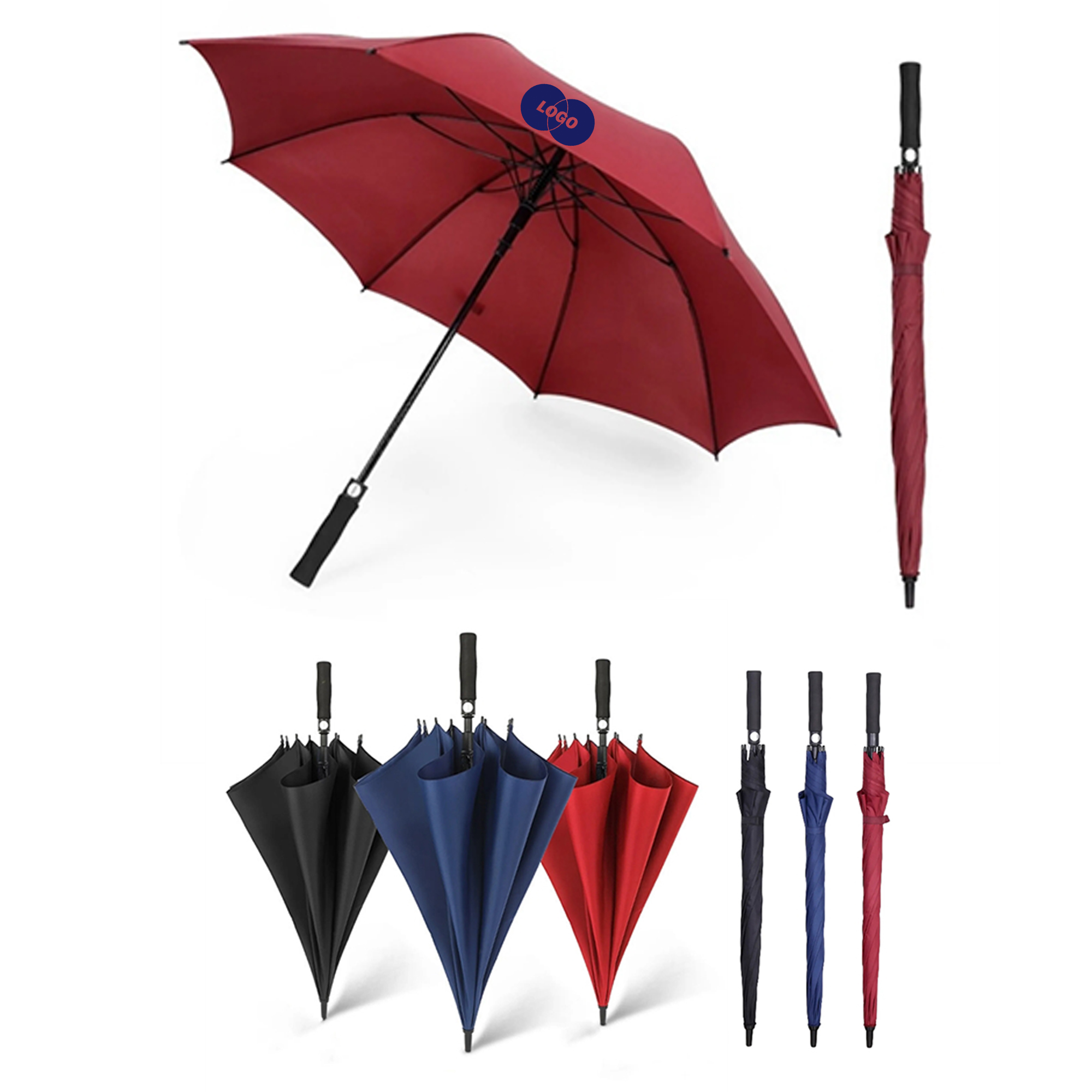 Windproof Golf Long 8 Ribs Fiber Umbrella 6