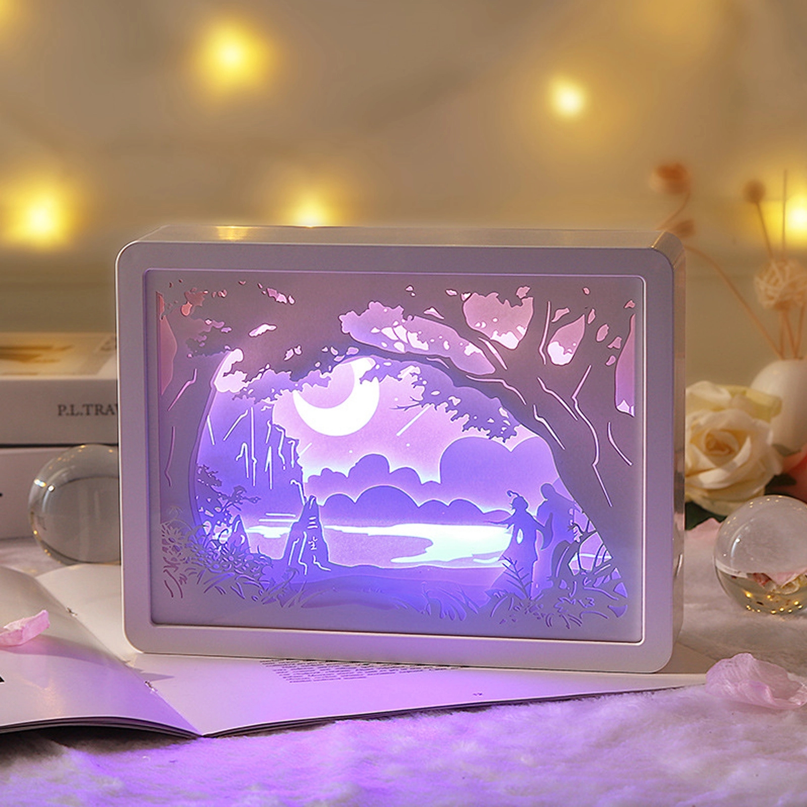 3D Paper Carving Night Light Shadow Box Sculptures Frame 3