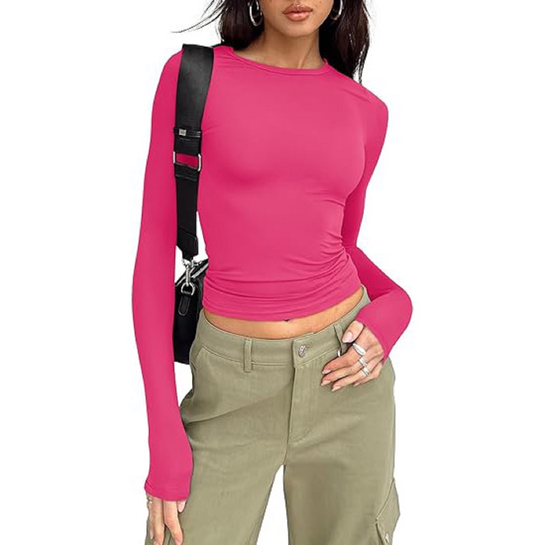 Women's Long Sleeved Shirt Basic Crop Top Tight Fit 5