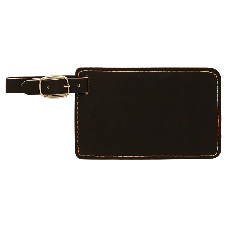 4 1/4" x 2 3/4" Black/Gold Leatherette Luggage Tag 3