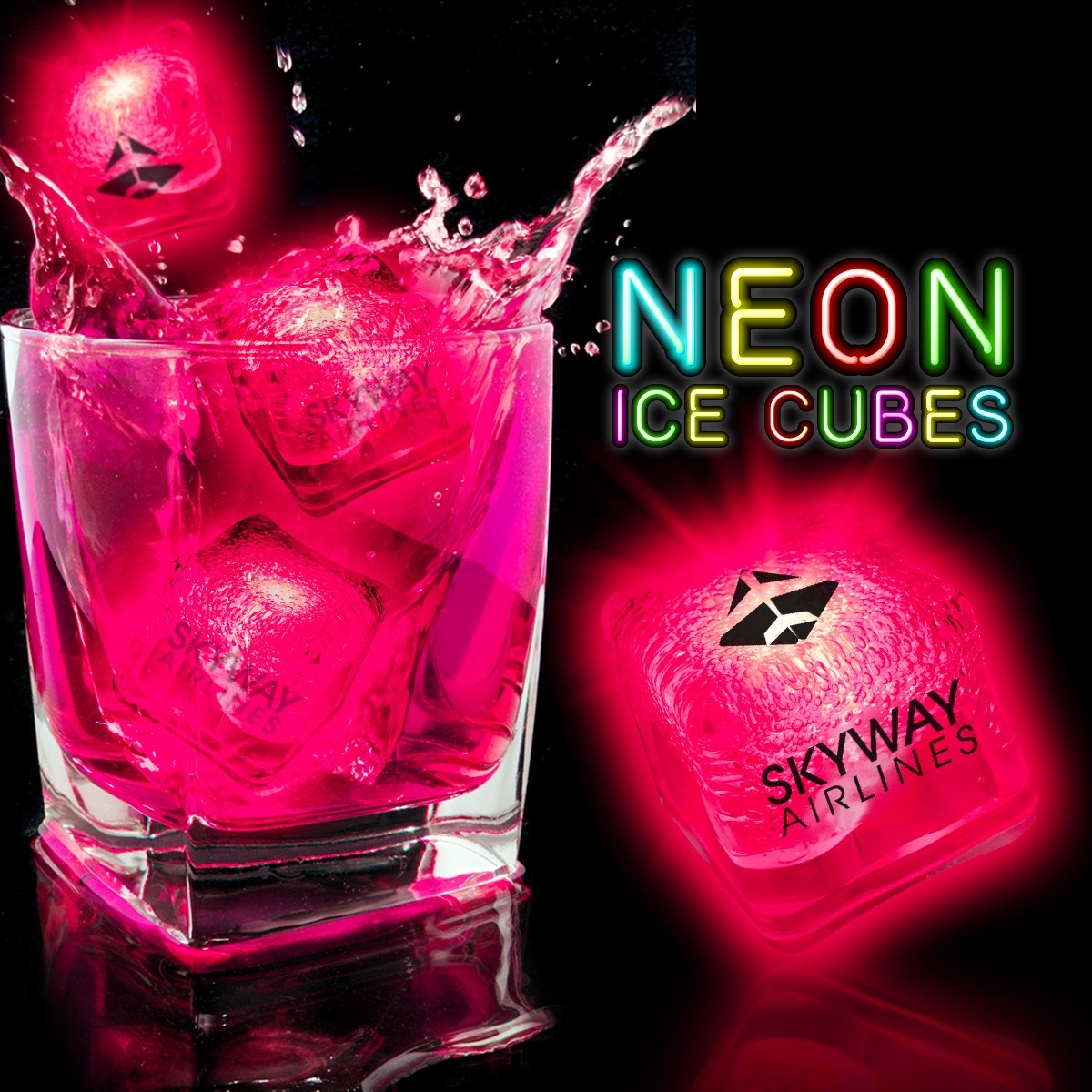Neon Pink Lited Ice Cubes(Pad Print)