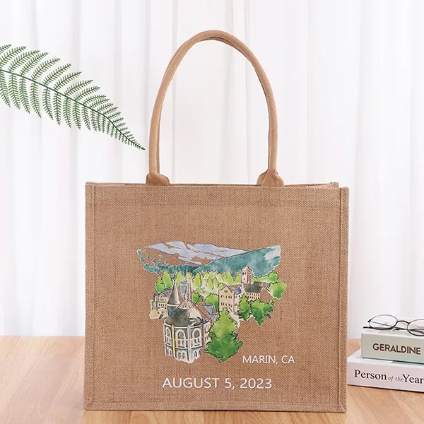 Full color Jute Bags -15.75x14x7.5, custom tote bag with logo imprint 5