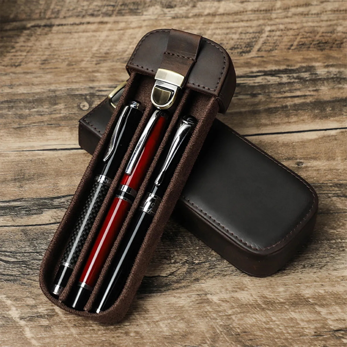 Exquisite Leather Handmade Hard Pen Storage Box 5