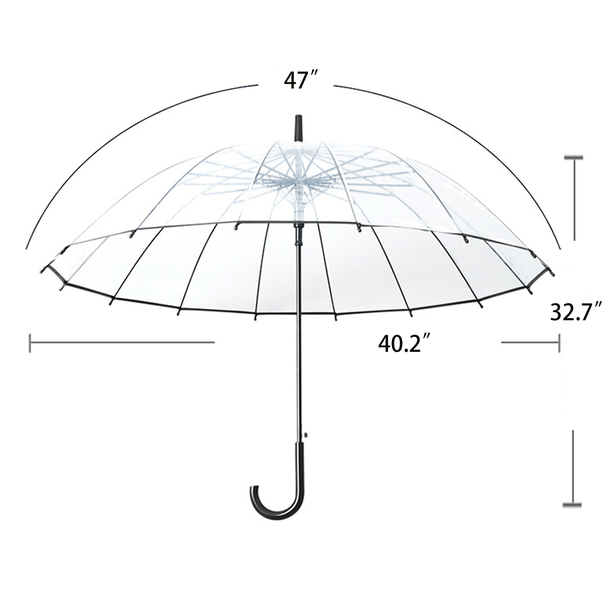 47" Arc Clear Bubble Dome Umbrella with J Hook Handle 3