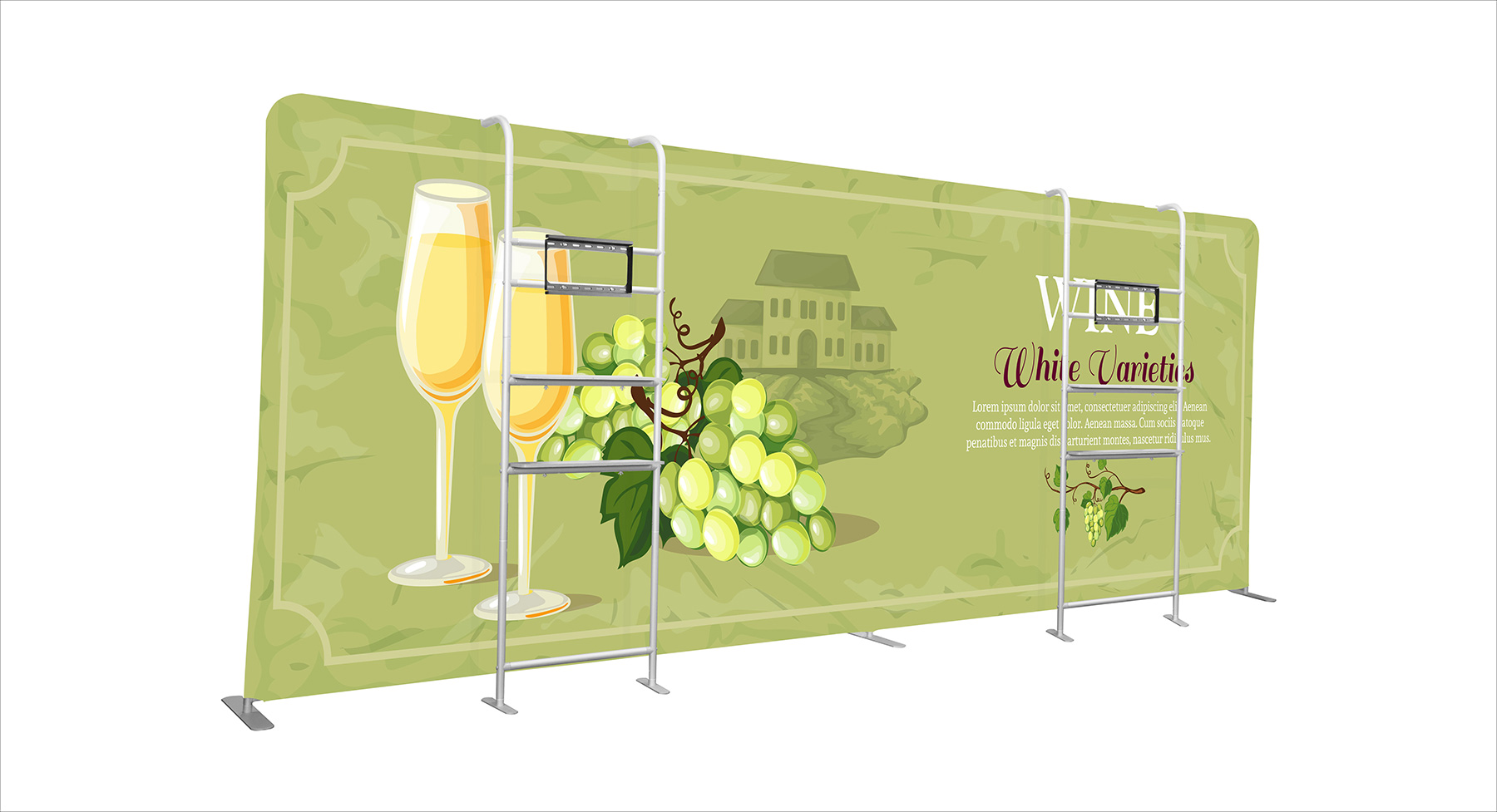 Straight Display - Dbl. Shelves-Dbl. TV - 234"w x 89"h 2