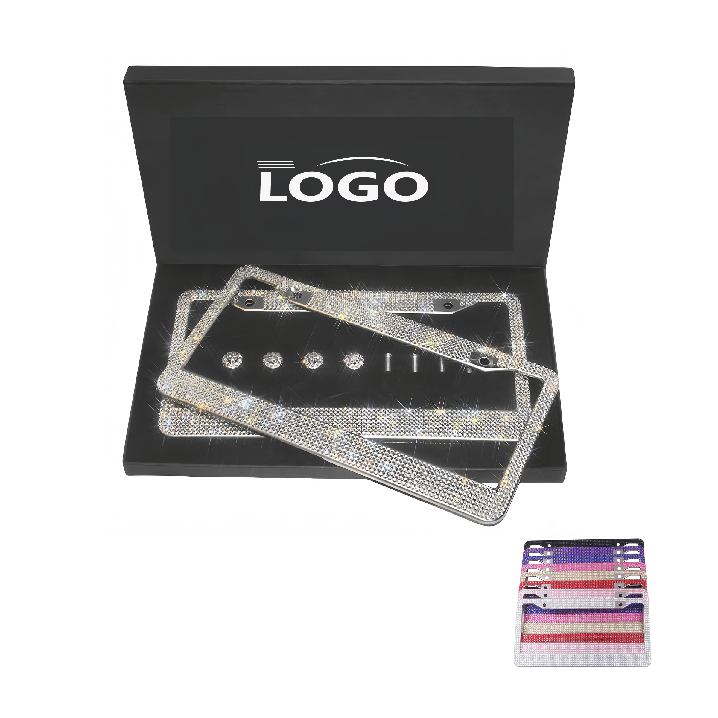 Rhinestone Stainless Steel License Plate Frame with Gift Box 2