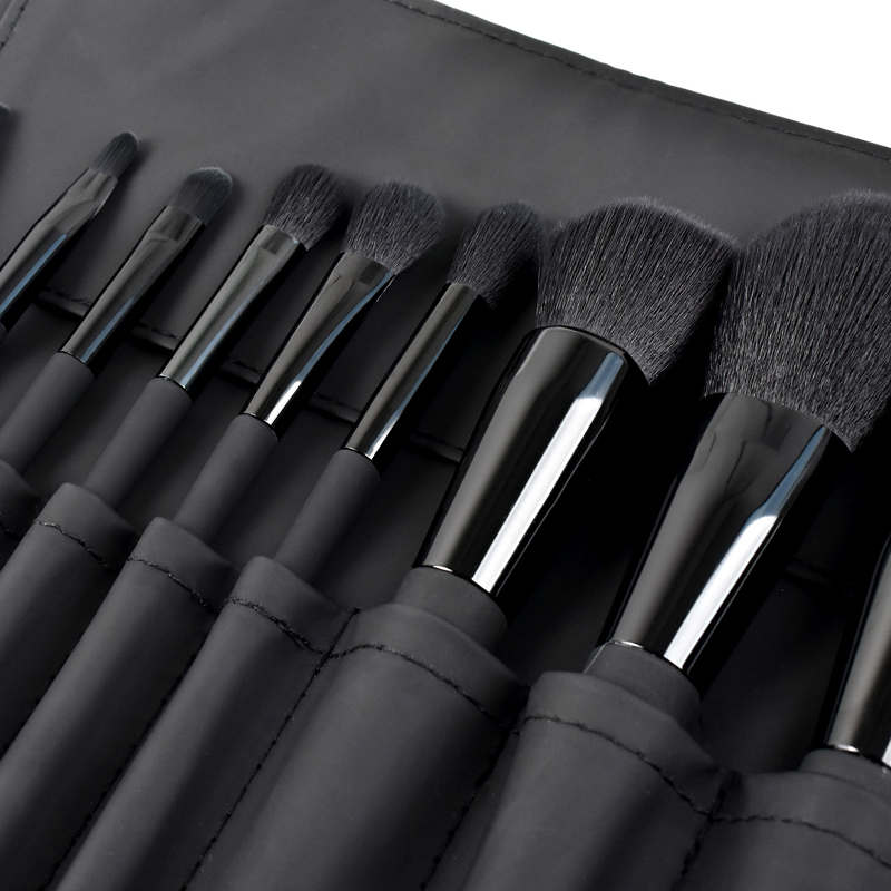 9pcs Diamond Black Makeup Brushes Set w/Bind PU Bag 9