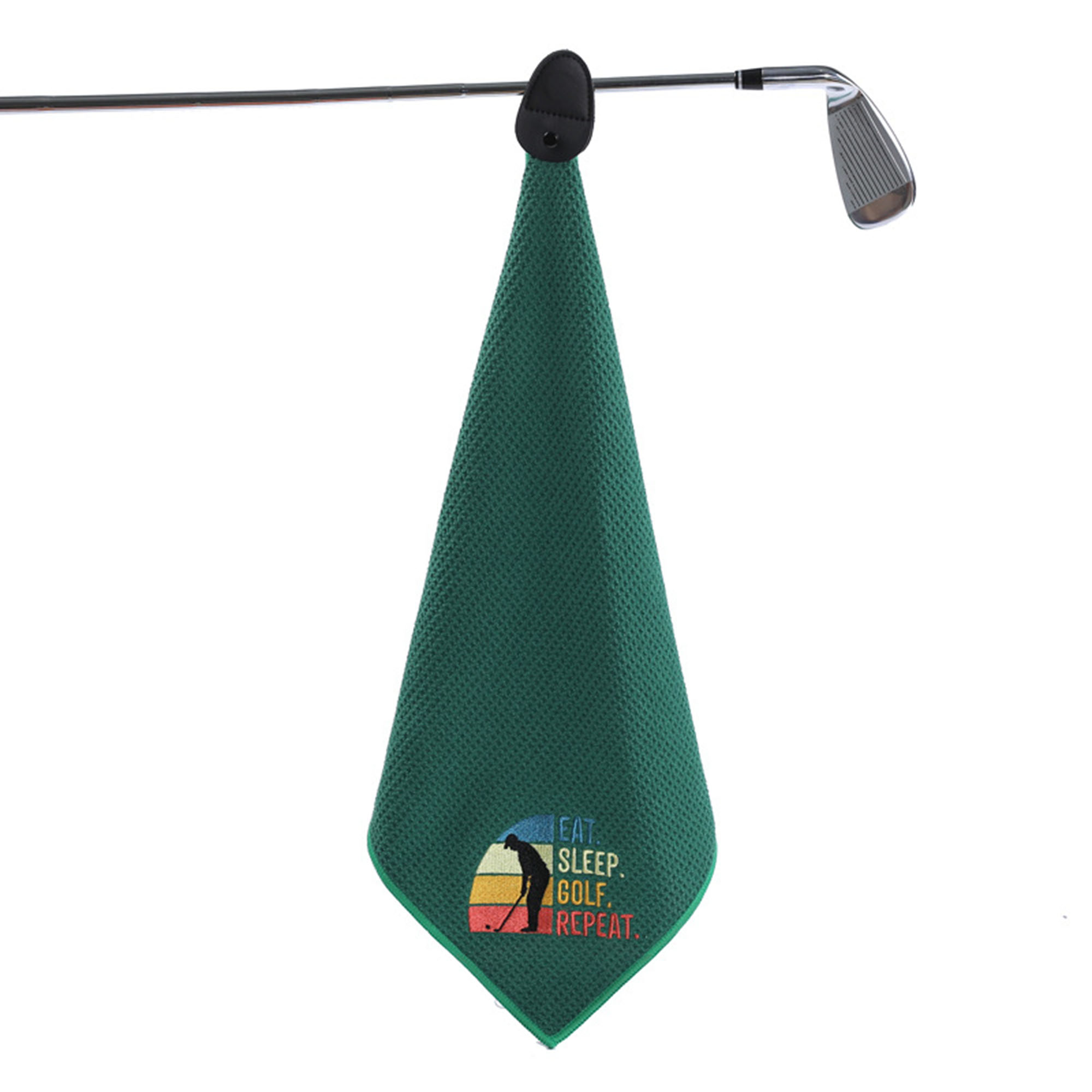 Embroidered 400GSM Magnetic Leather Clip Microfiber Waffle Golf Towel 5