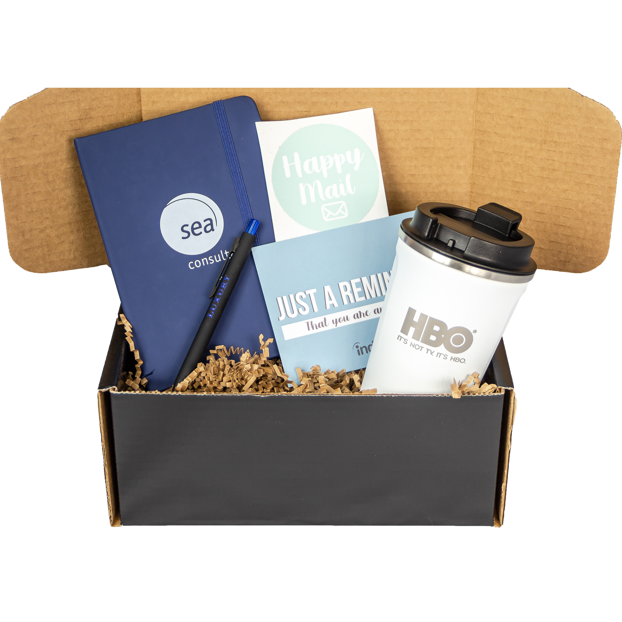 Executive Gift Set with Journal, Tumbler & Super Glide Pen in Black Mailer Box
