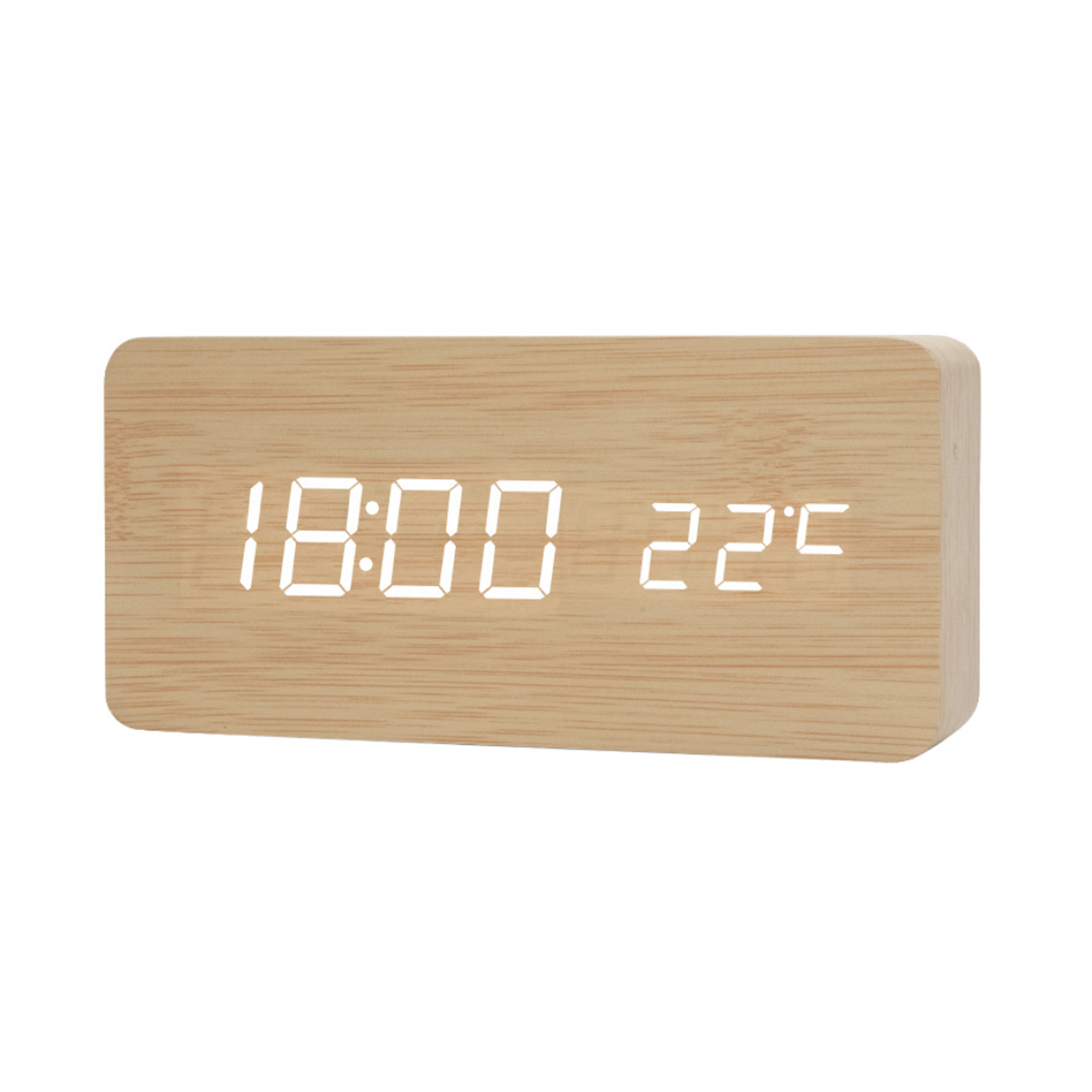 Wooden Alarm Clock with Temperature Display 4