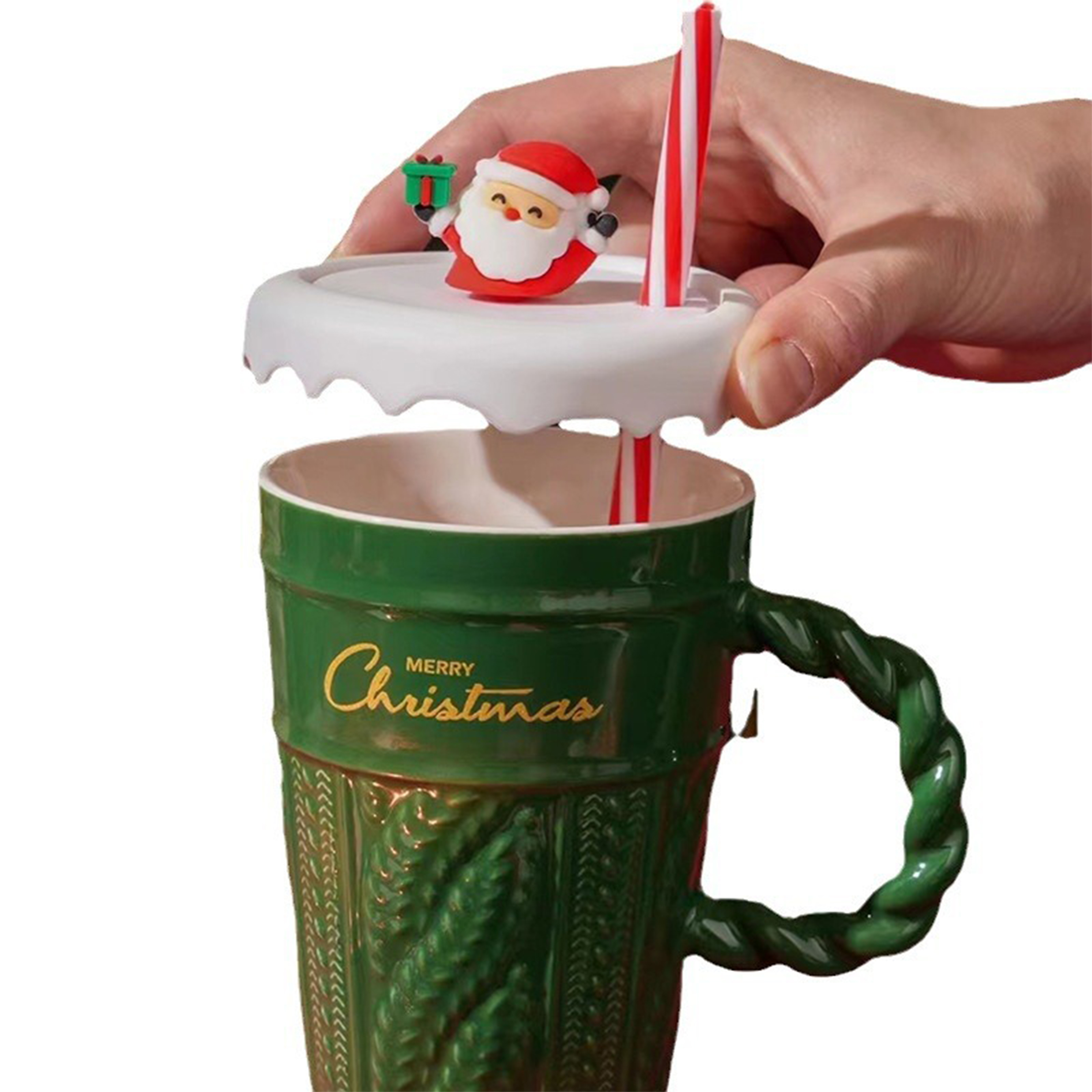 Festive Ceramic Mug with Straw and Lid for Christmas 2