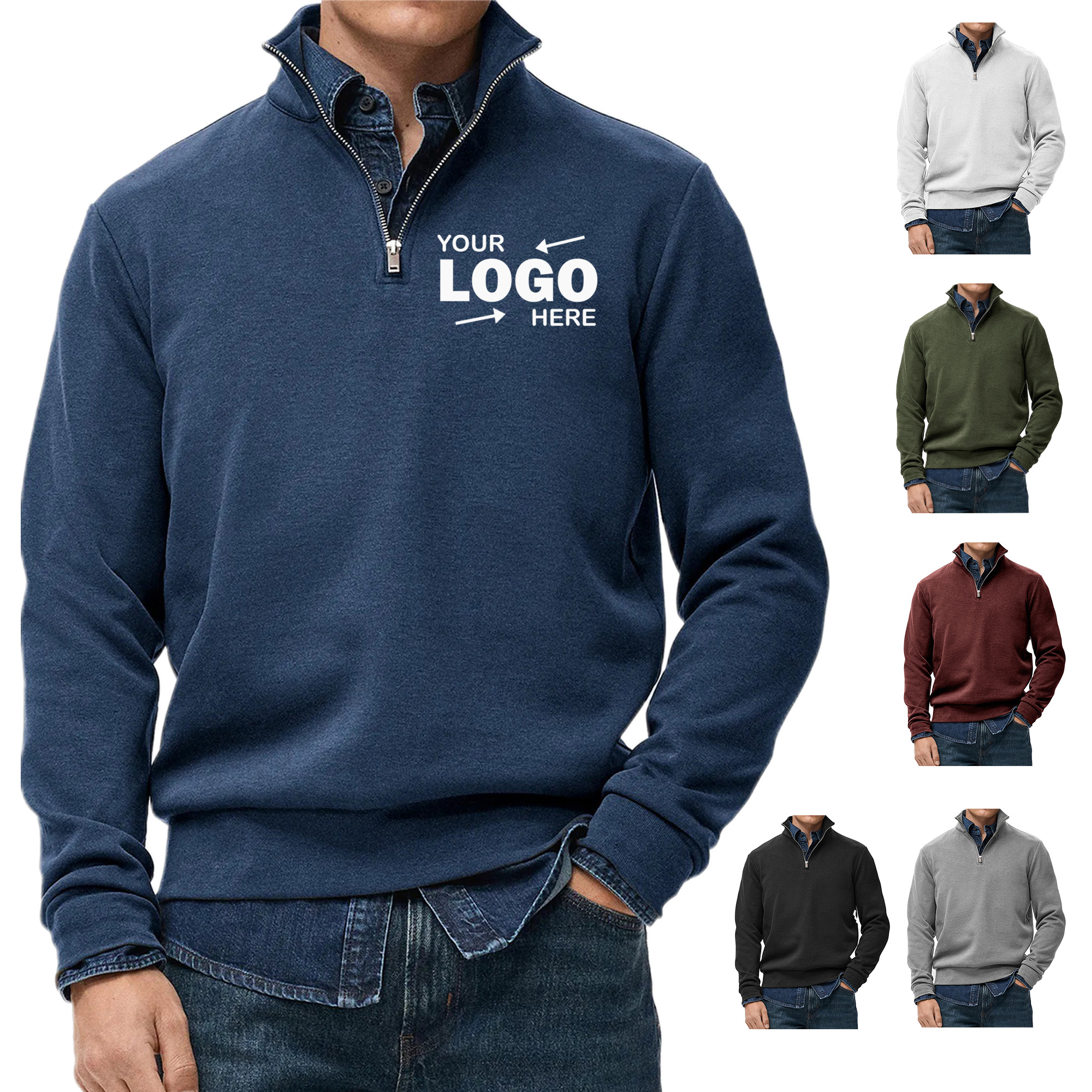Polyester Unisex Quarter Zip Casual Sweatshirt, custom hoodie or sweatshirt with logo imprint 2