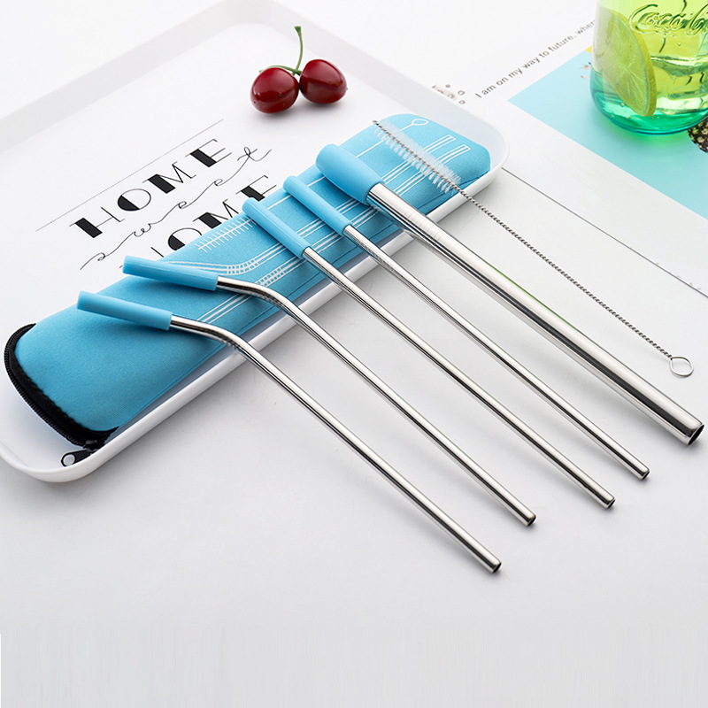 Reusable Metal Straws With Silicone Tips and Brush and Carry Bag 6