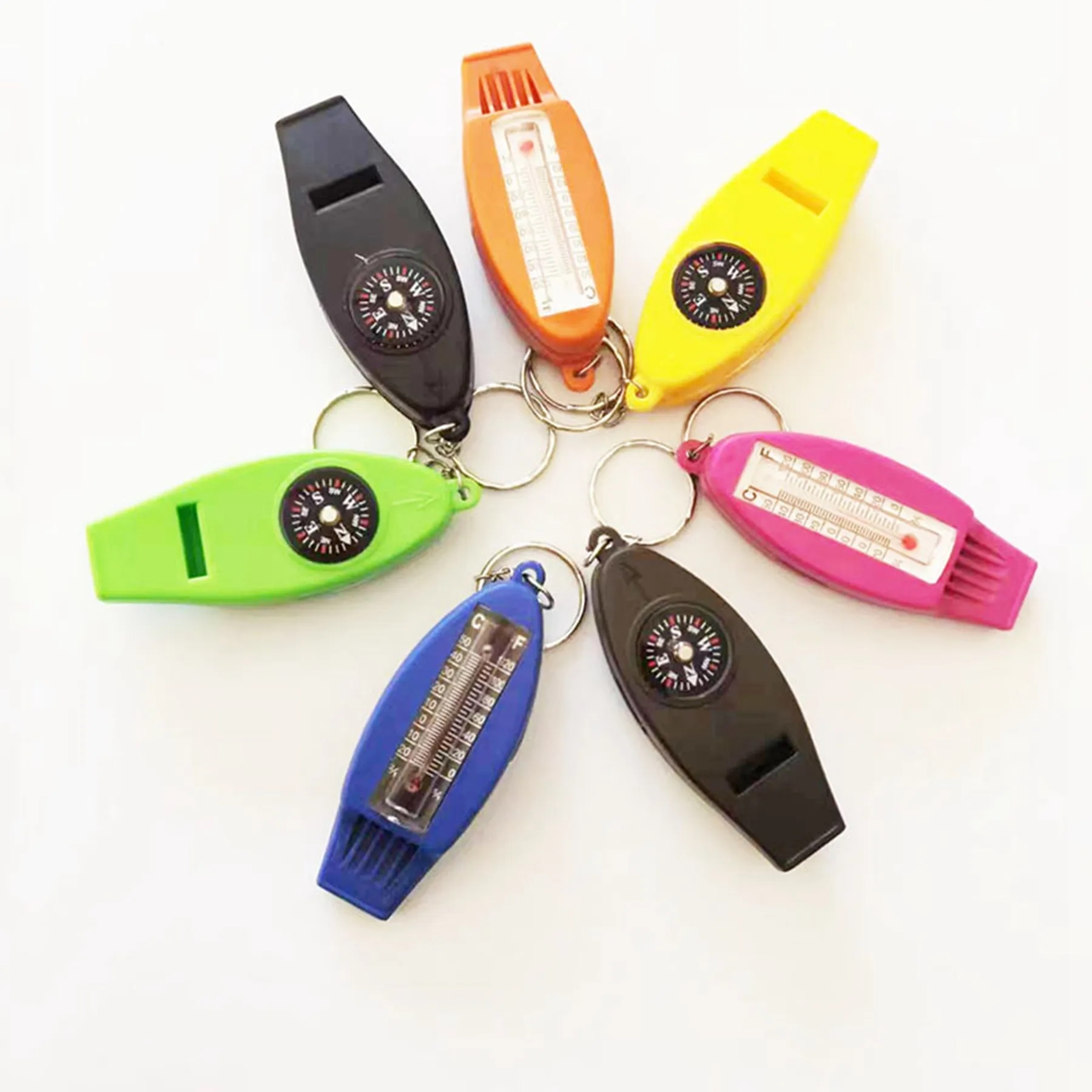 4 in 1 Compass Thermometer Whistle Magnifier with Keychain 3
