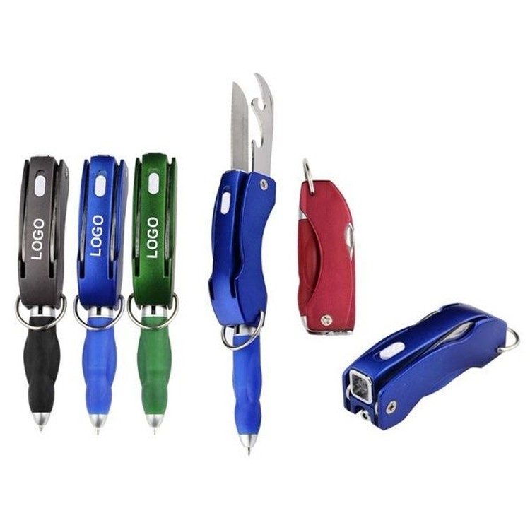 Ballpoint Pen with Knife/ Bottle Opener & LED Light 2