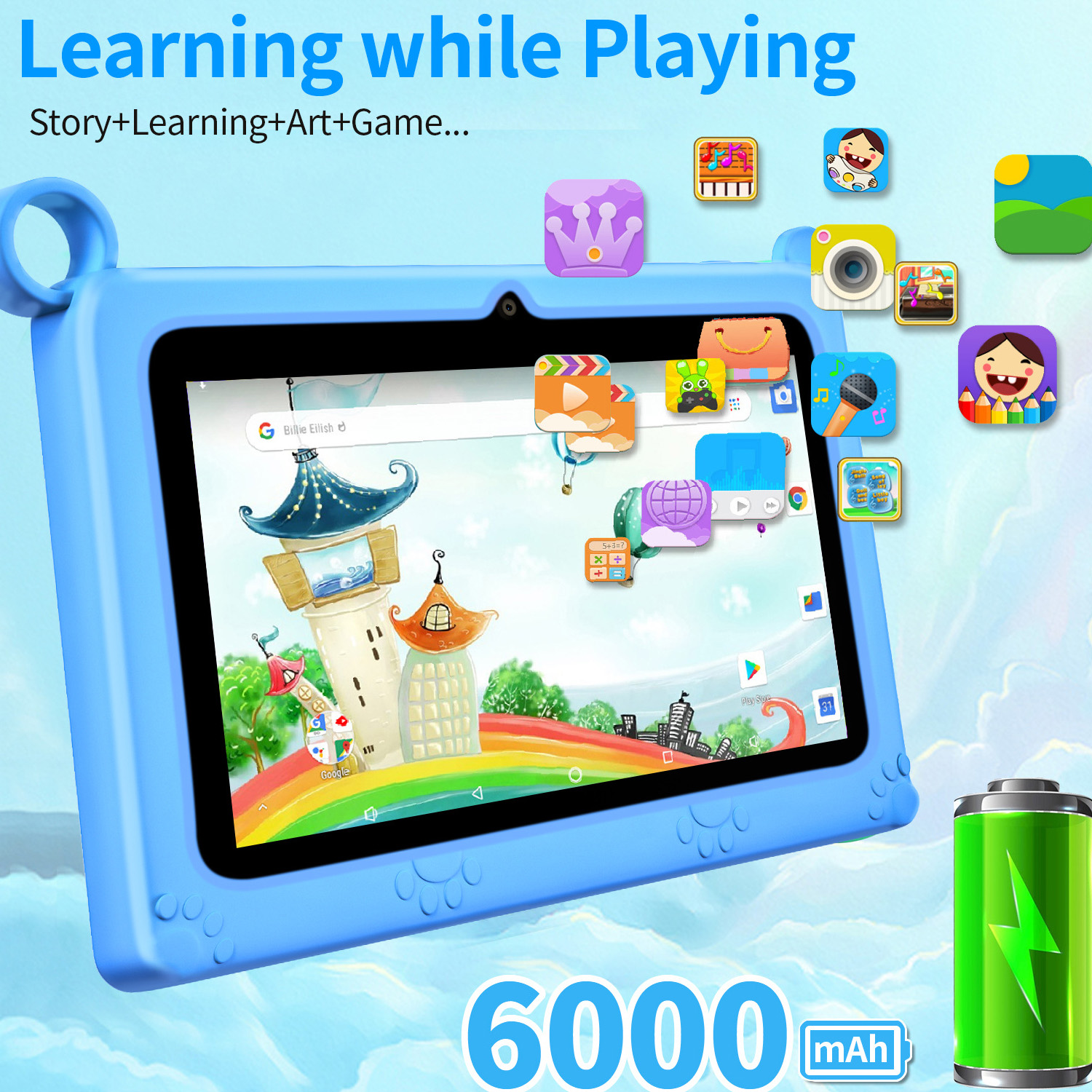 7 Inch Lightweight HD Screen Kids Tablet w/ Case 9
