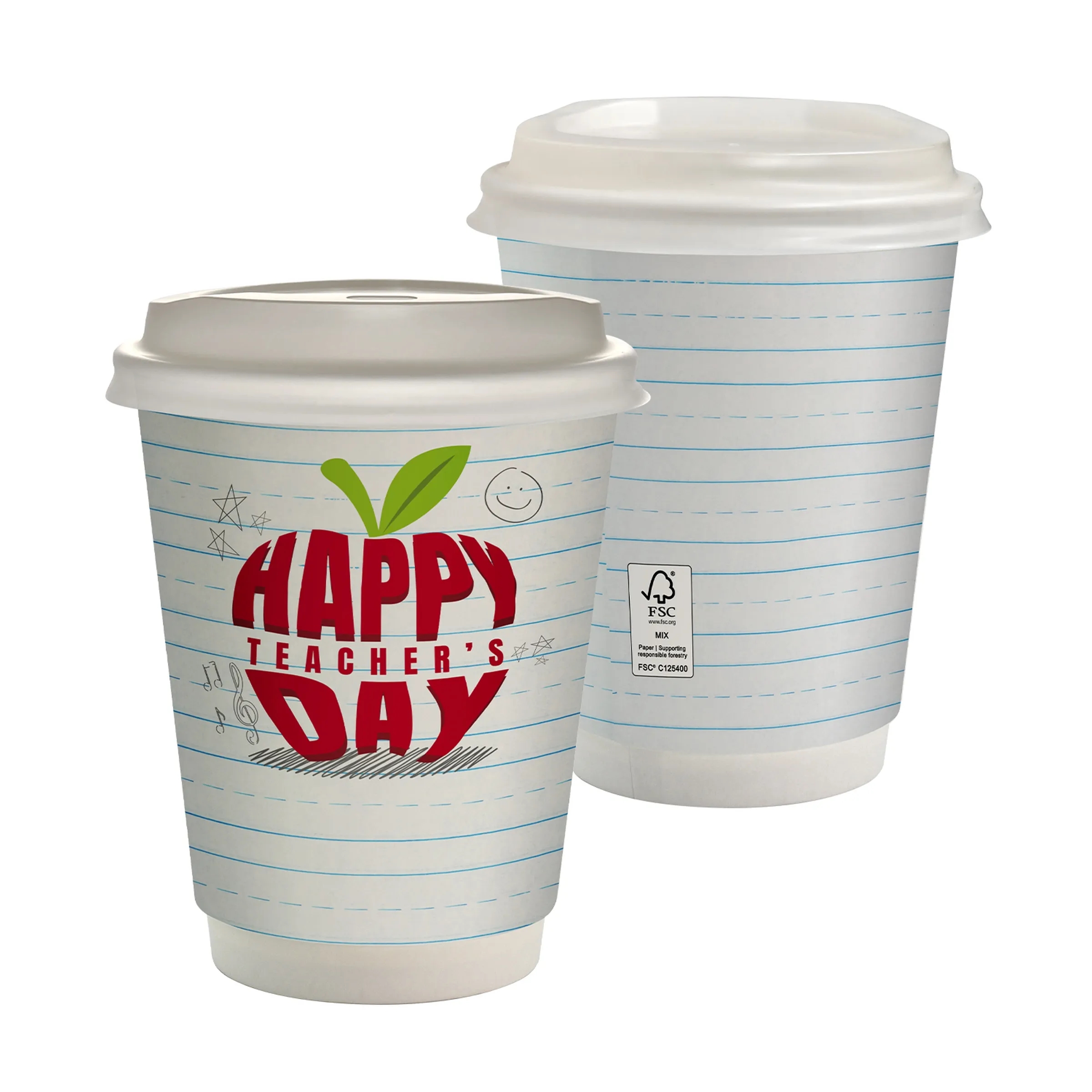 12 oz Teacher Full Color Paper Cup With Lid