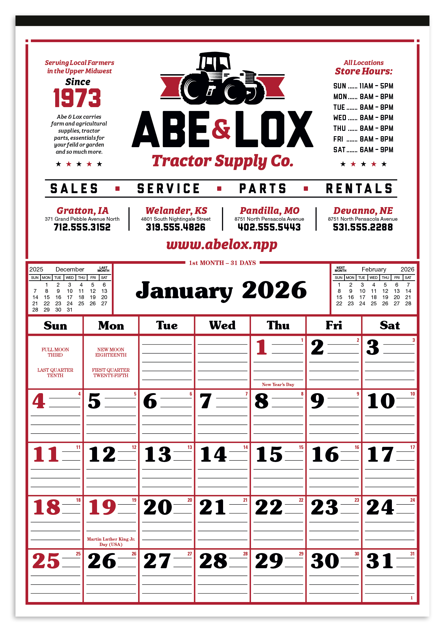 Skinner & Kennedy® Commercial 12-Sheet Calendar 4