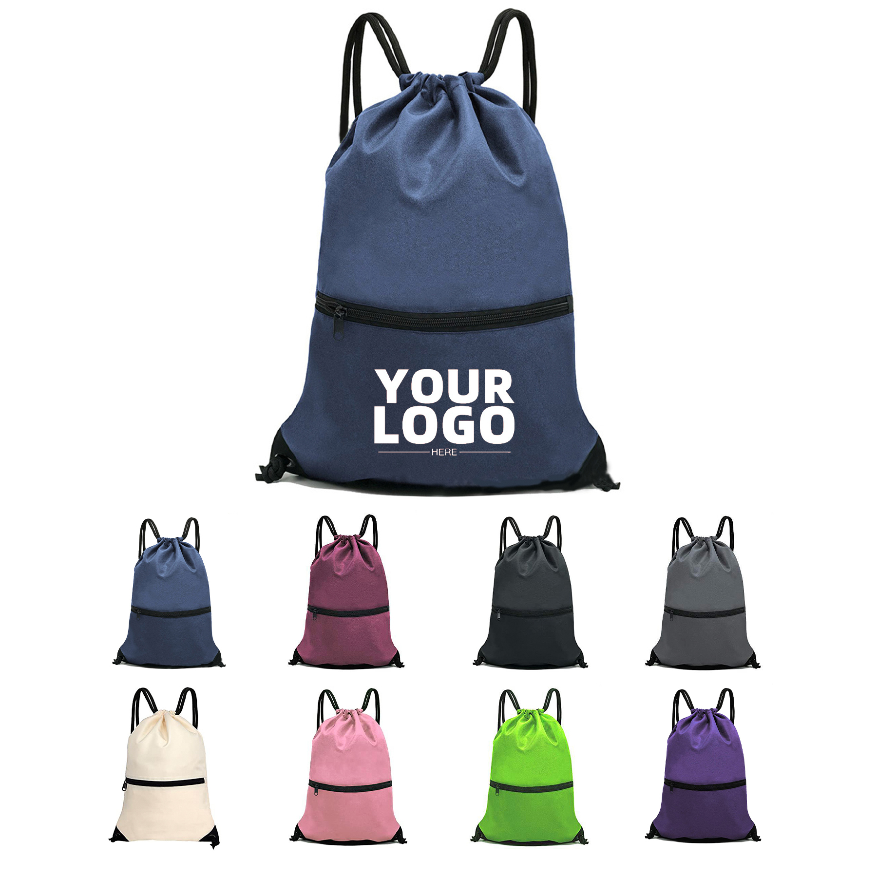 Drawstring Backpack With Zipperred Pocket 2