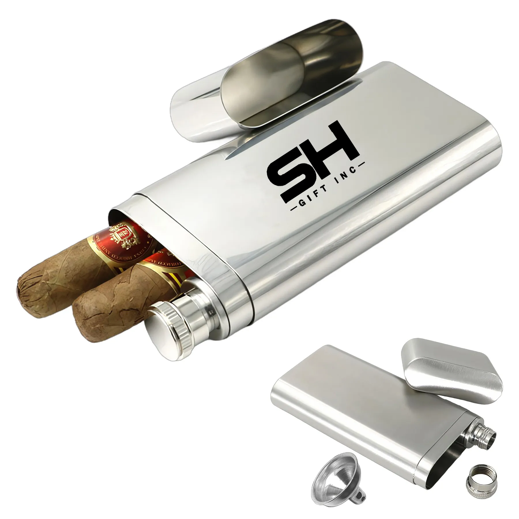 2-Finger Cigar Case With 2oz Tube Flask 2