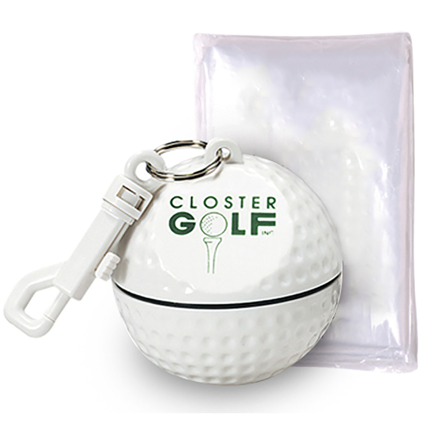 Rain Poncho in Golf Ball Sport Safe w/ Clip 1