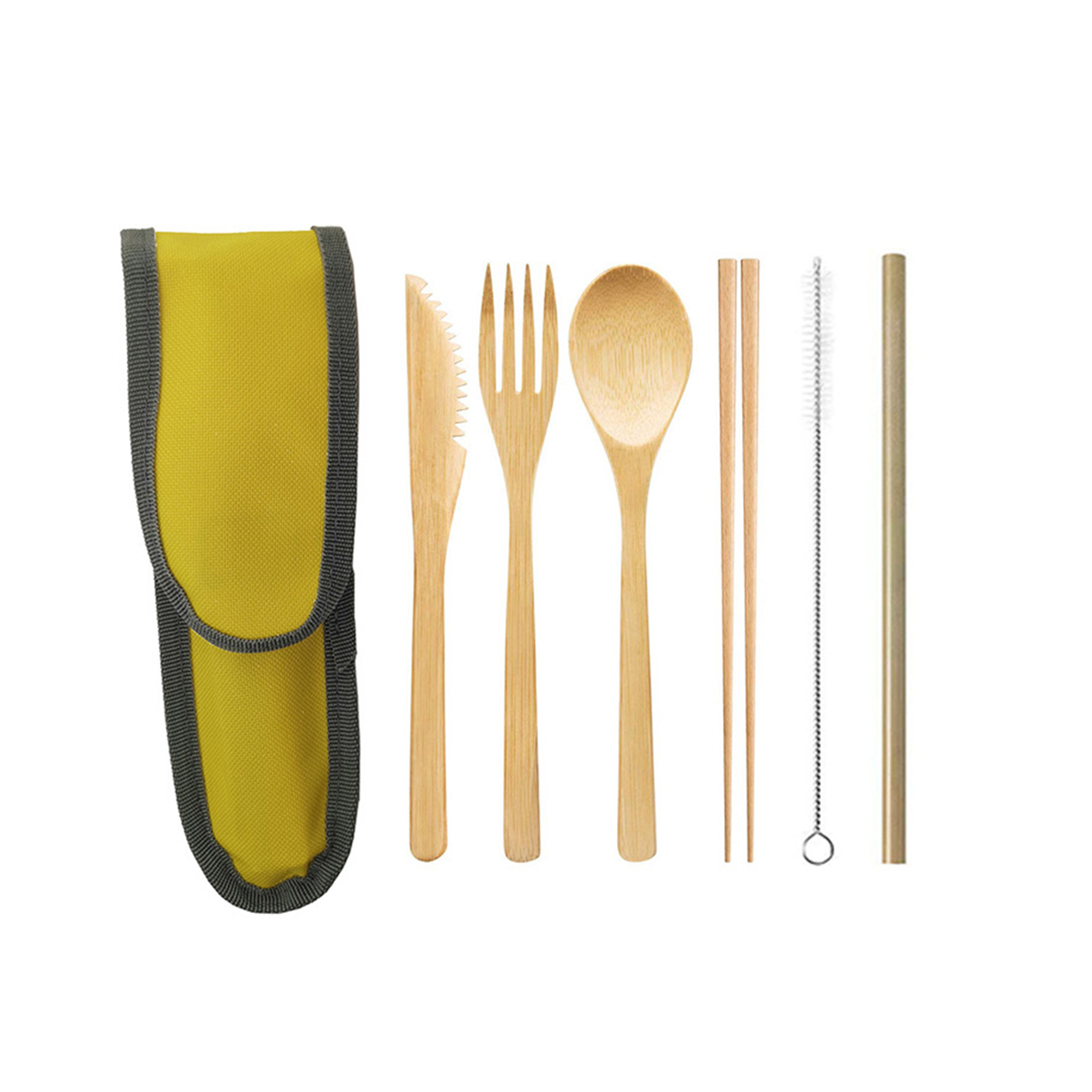 Portable 6-In-1 Bamboo Cutlery Set With Pouch 4