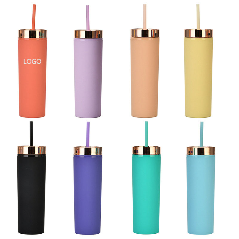 16oz Double Layer Plastic Straw Cup / Electroplated Cover 1