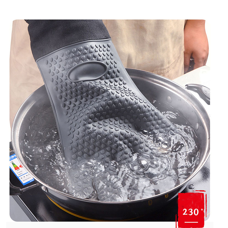 Long Silicone Waterproof BBQ Kitchen Grilling Gloves w/Inner Cotton Layer 8
