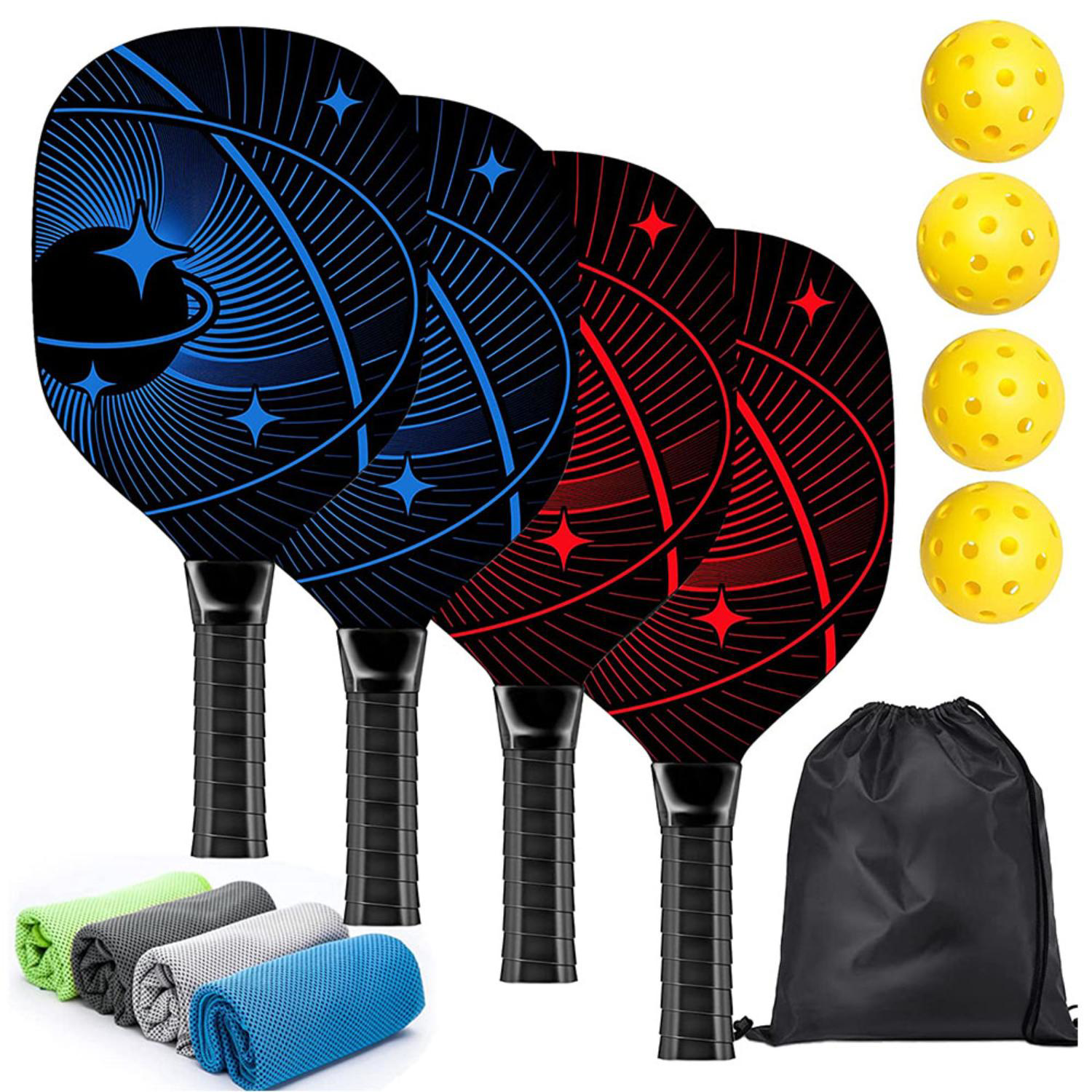 Wooden Pickleball Racket Paddle & Ball Set w/ Drawstring Bag 6