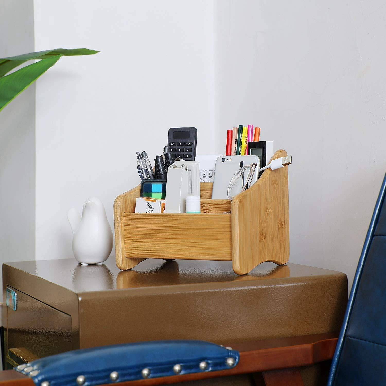 Wood Desk Organizer Bamboo Remote Control Holder 6