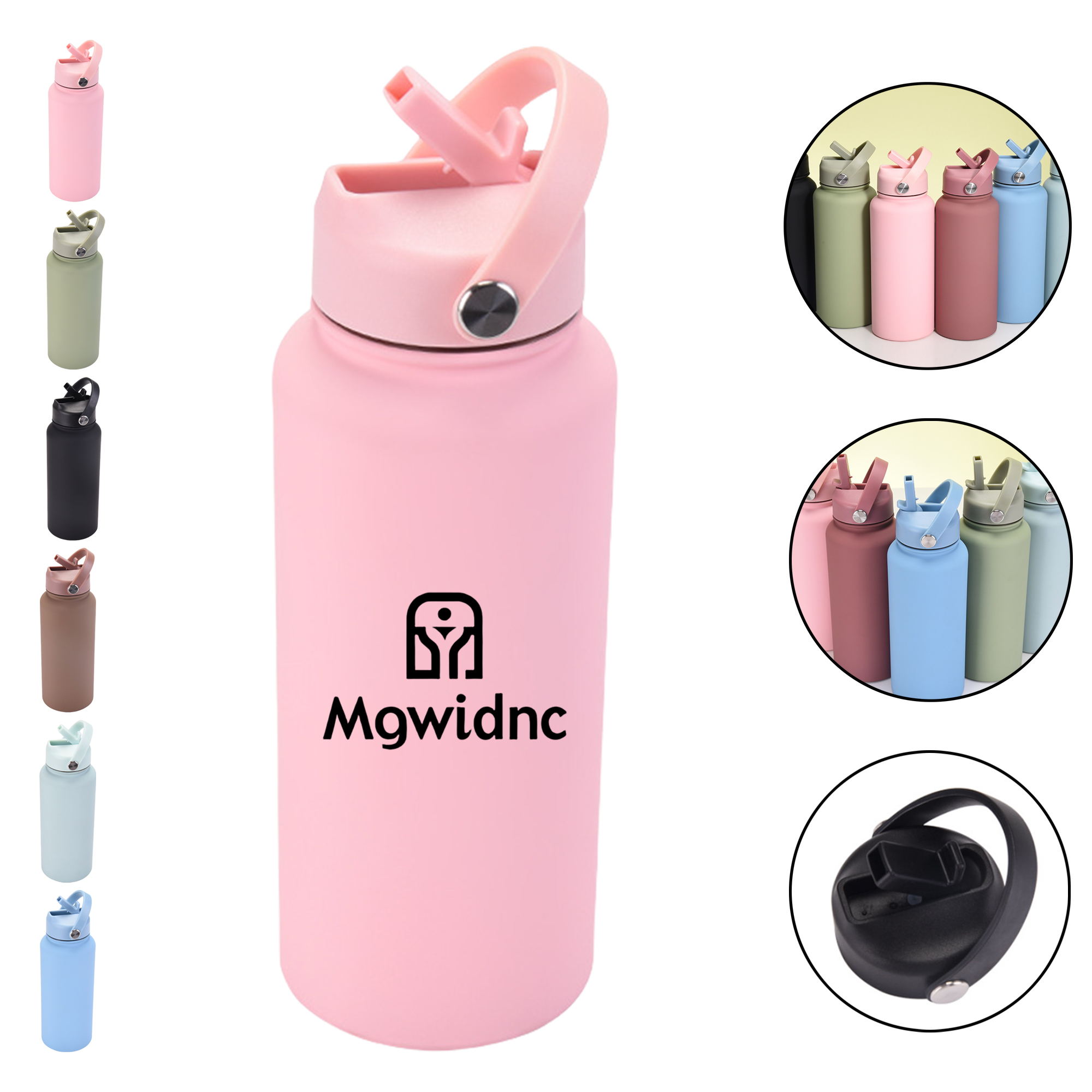 1L Stainless Steel Sports Water Bottle with Straw