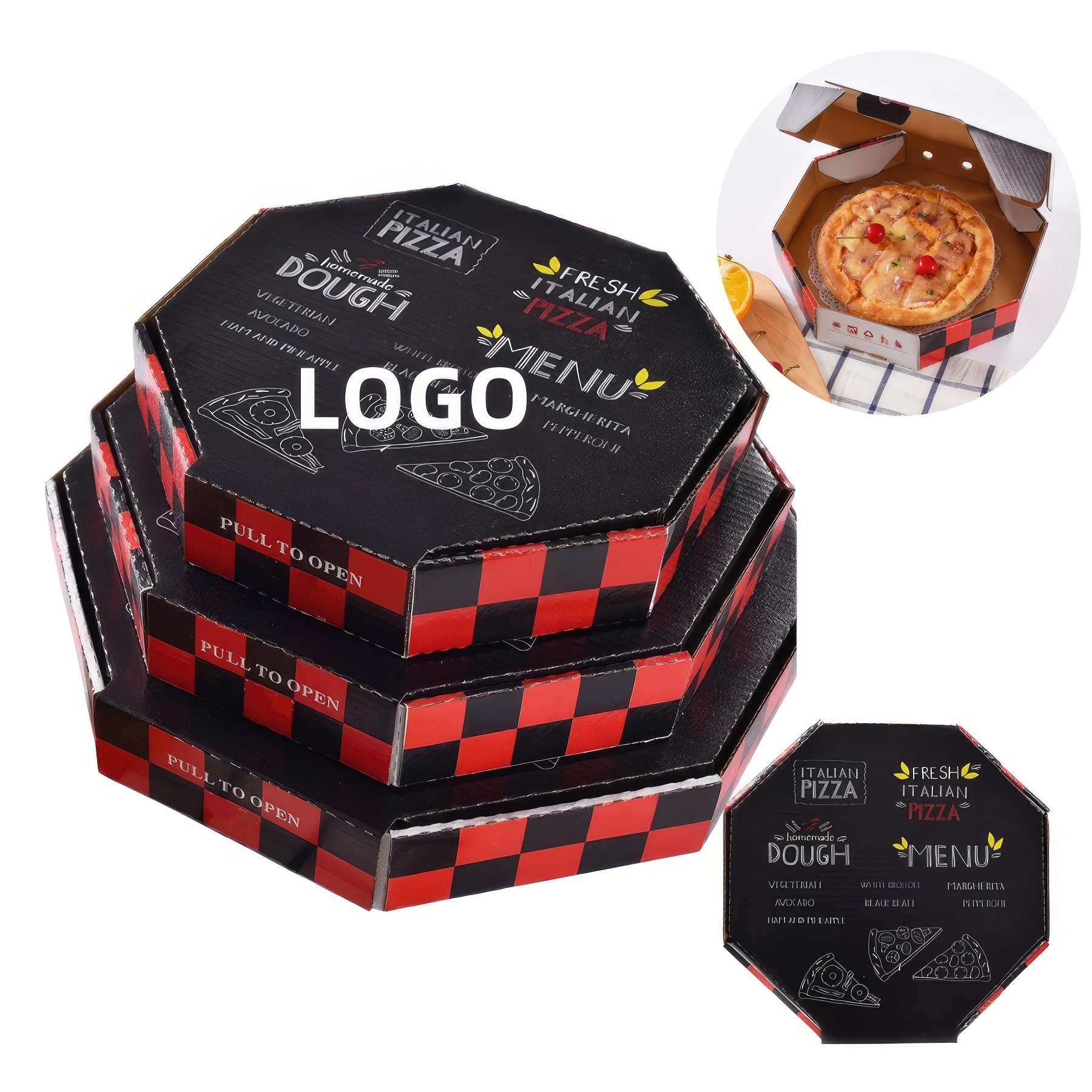 Custom Black Octagonal Pizza Box 2