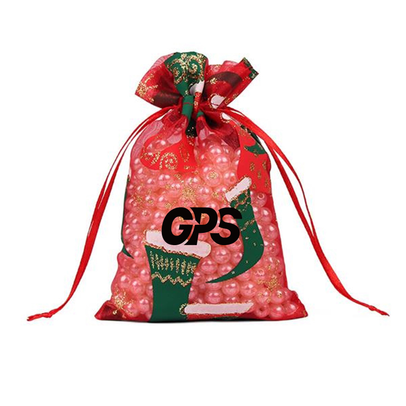 7 " Christmas Patterned Drawstring Gauze Bag 2