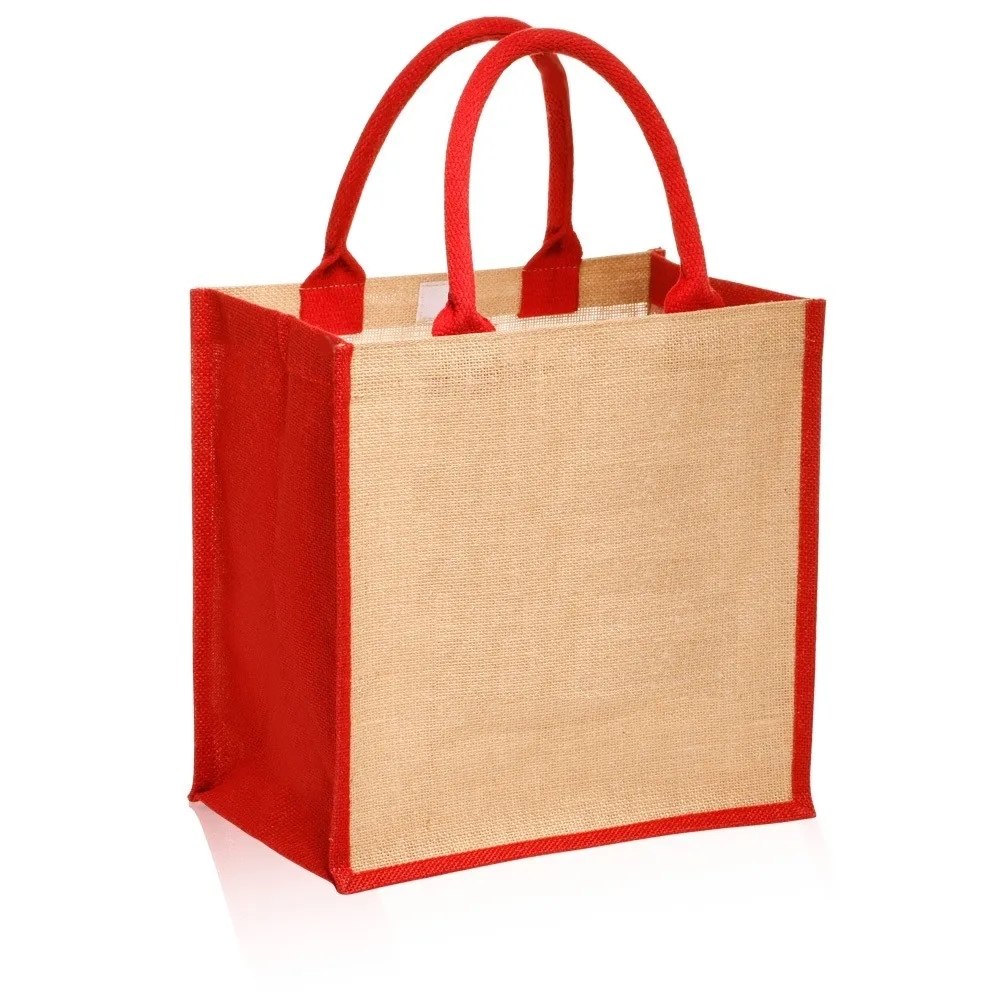 Laminated Jute Bags & Colored Sides and Handles W/ Gusset, custom tote bag with logo imprint 5