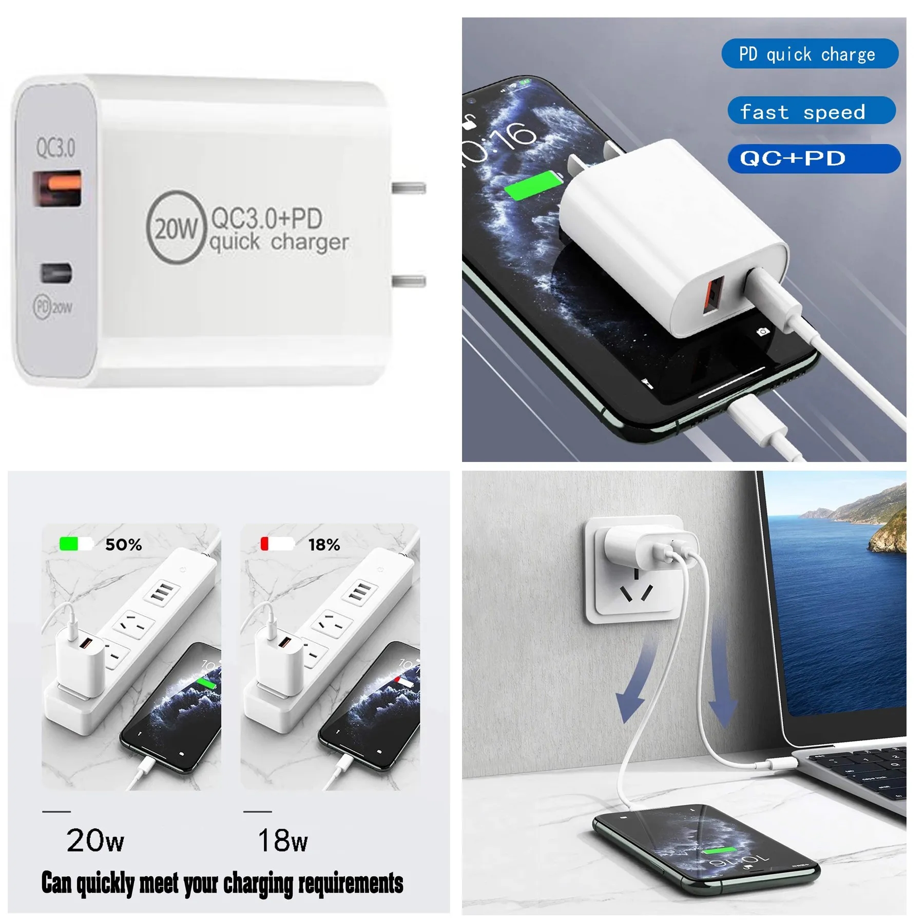 QC 3.0 2-Port Fast Charger with PD 20W USB C Power Adapter 3