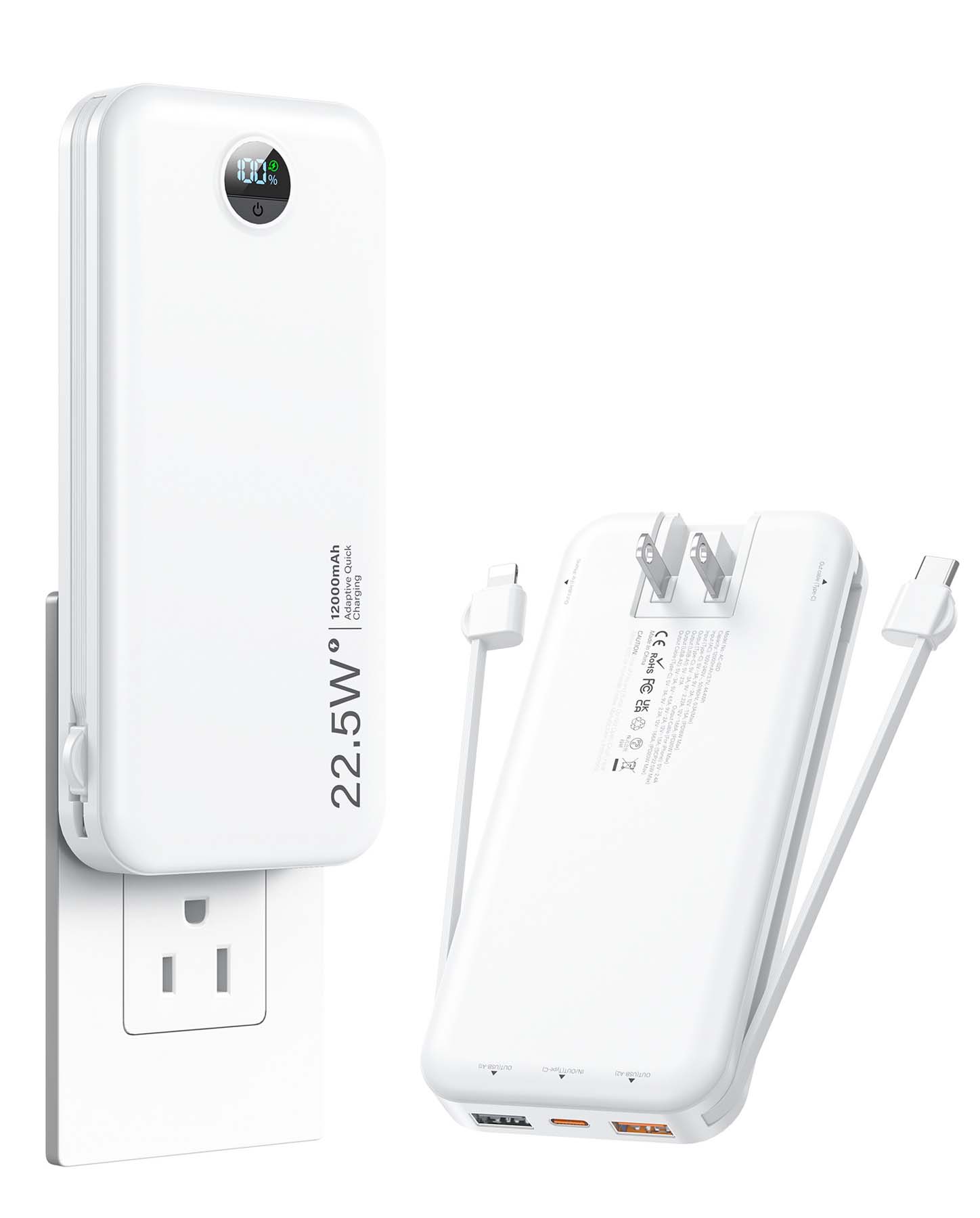 High-Capacity 3-in-1 Portable Power Bank with Built-in Cable and AC Plug 3
