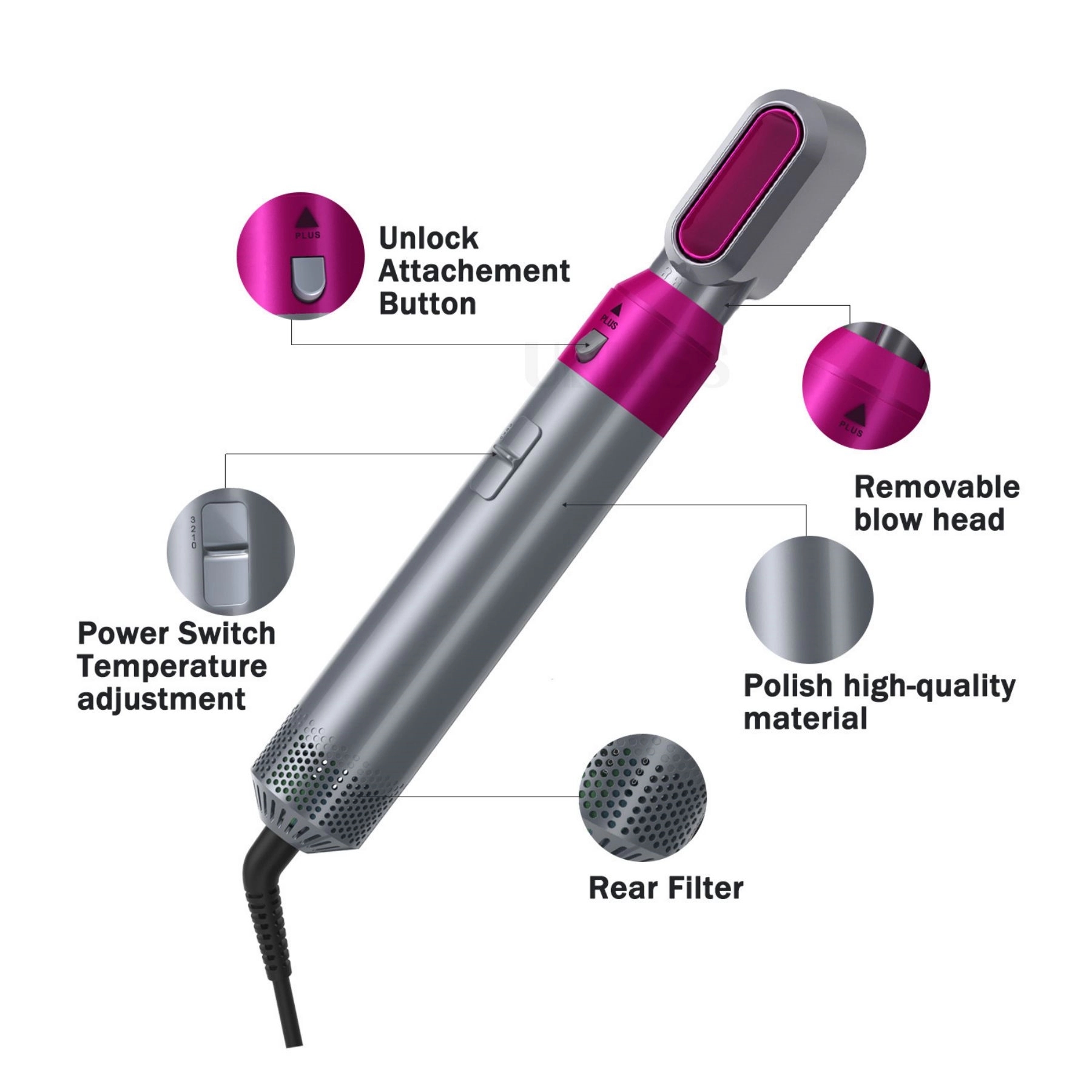 5IN1 Hair Dryer Hot Airwrap Straightener Brush Curling Iron 2