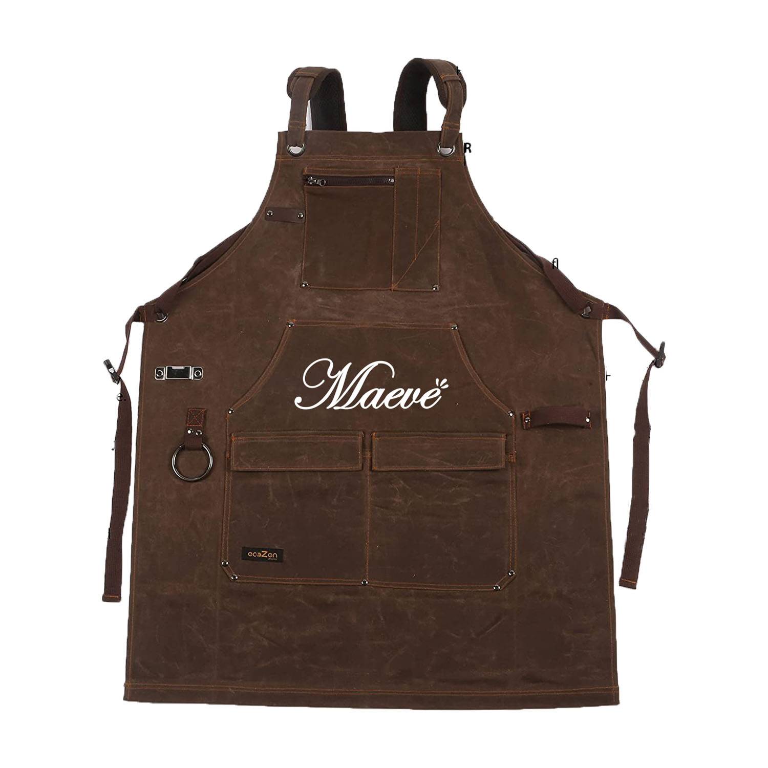 Long Adjustable Waxed Canvas Shop Apron w/ Pockets 2