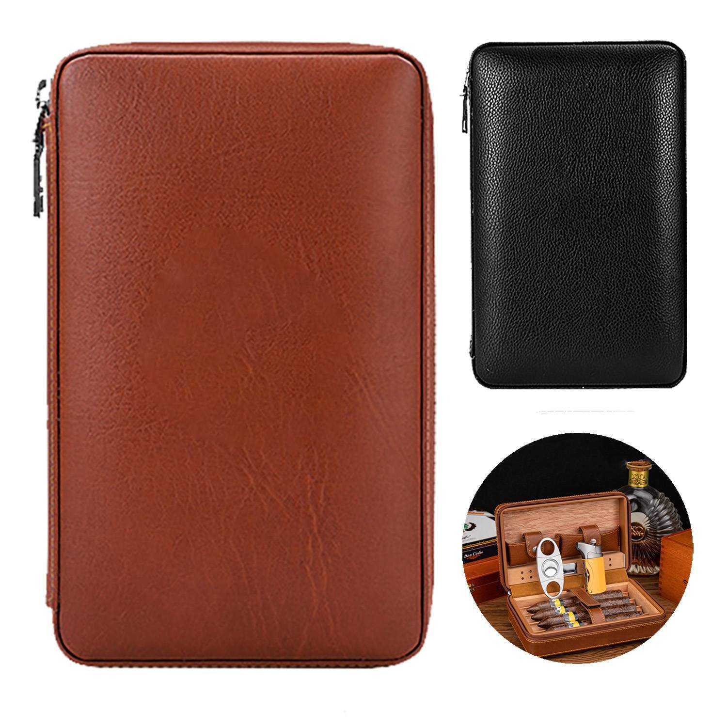 Cedar Wood PU Leather Cigar Humido Case 5