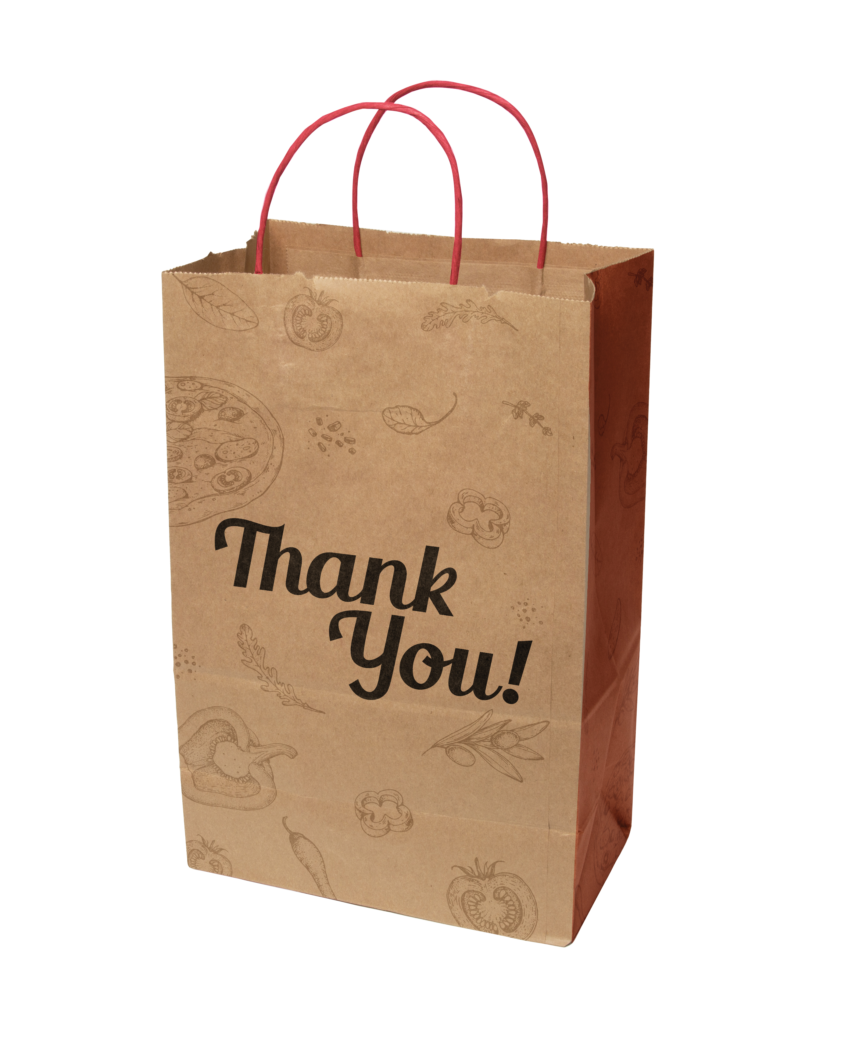 Multi-sided Full Color Natural Shopper Paper Bag - Red Handle (8.5" x 13.375" x 5") 1