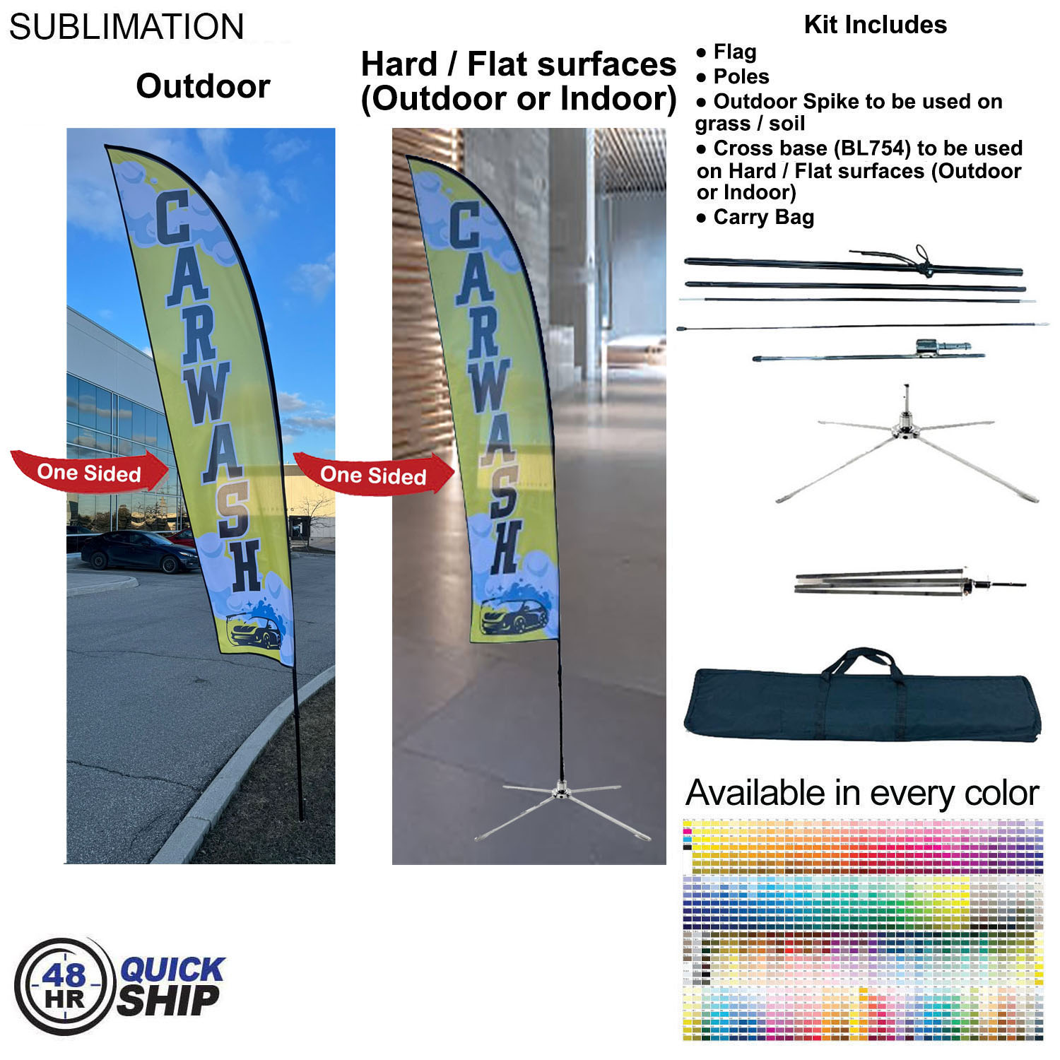 48 Hr Quick Ship - 13' Medium Feather Flag Kit, Full Color Graphics One Side, Outdoor & Indoor base 2